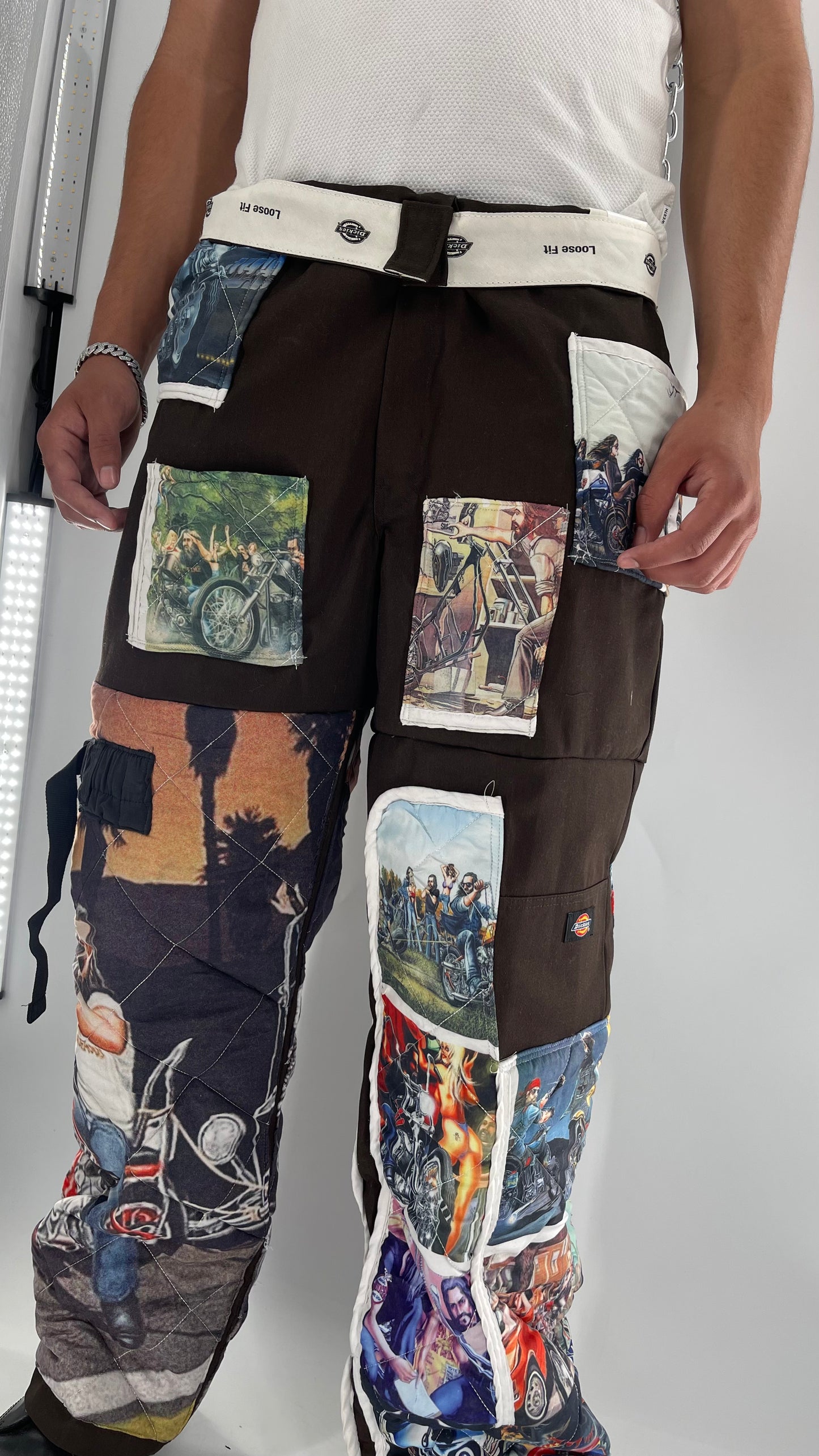 Custom - Handmade Reworked Dickies with Quilted Moto Pattern