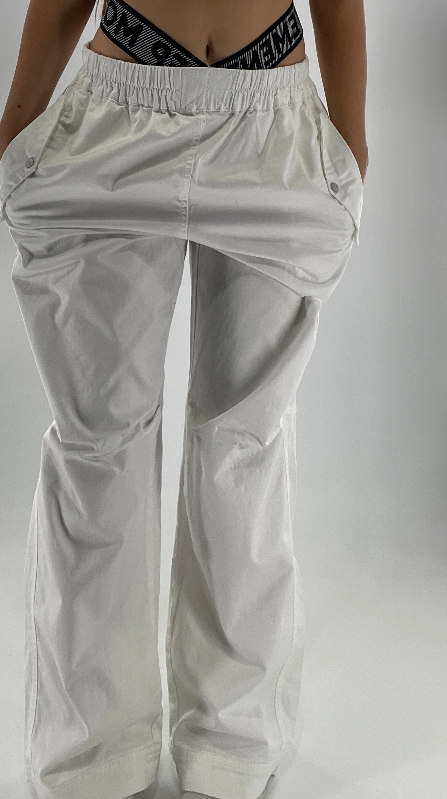 Free People Movement White Carpenter Pant with Branded Double Waistband (Small)