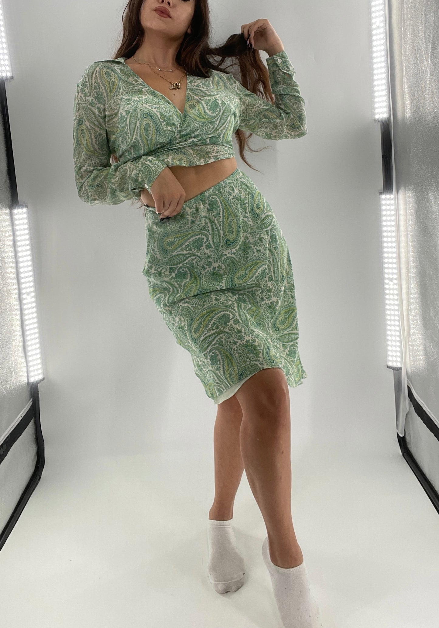 Vintage 100% silk Paisley Set 1990s (2Skirt 6Top)