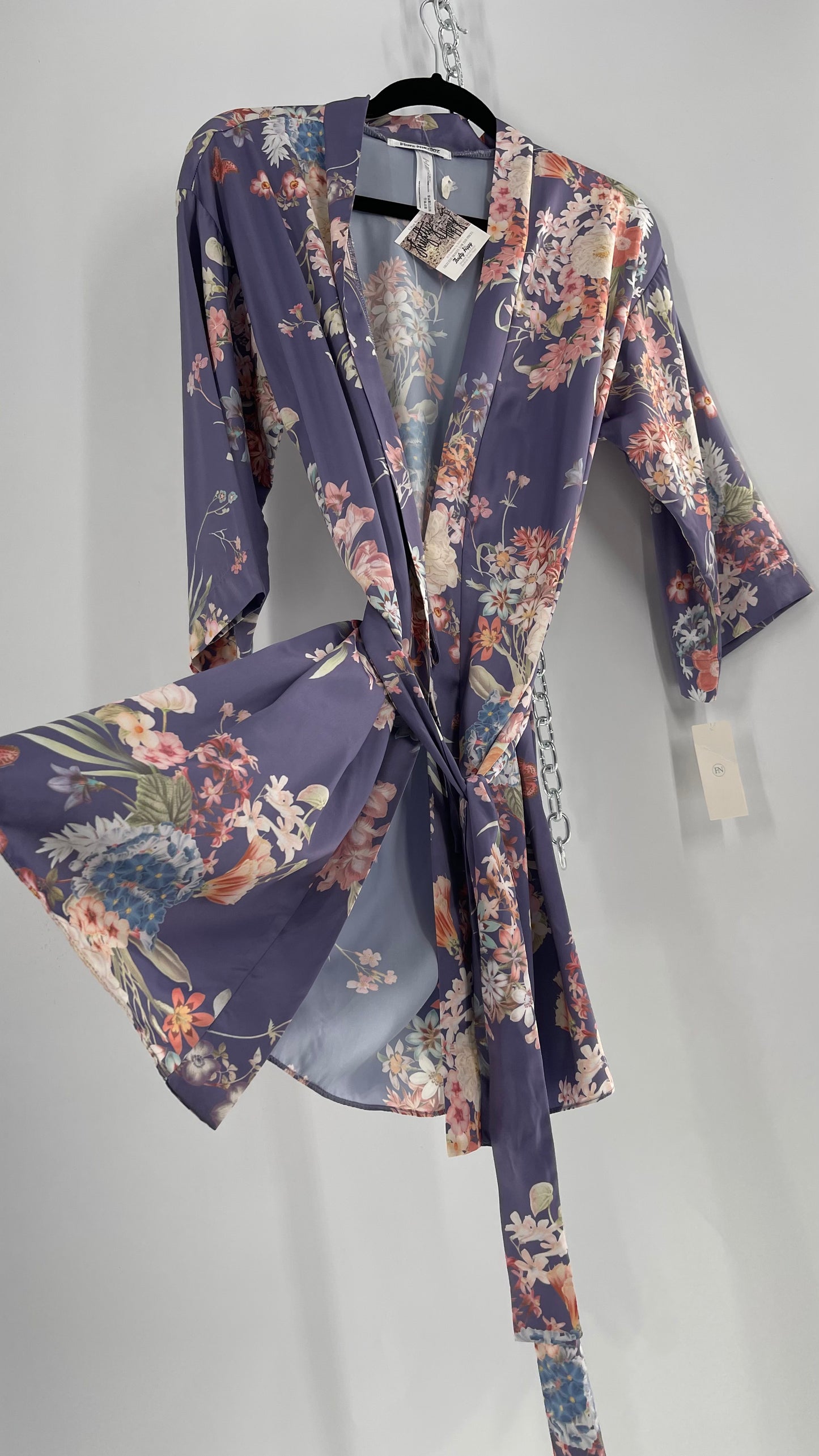 Anthropologie Flora Nikrooz Purple Floral Satin Robe (XS/S)