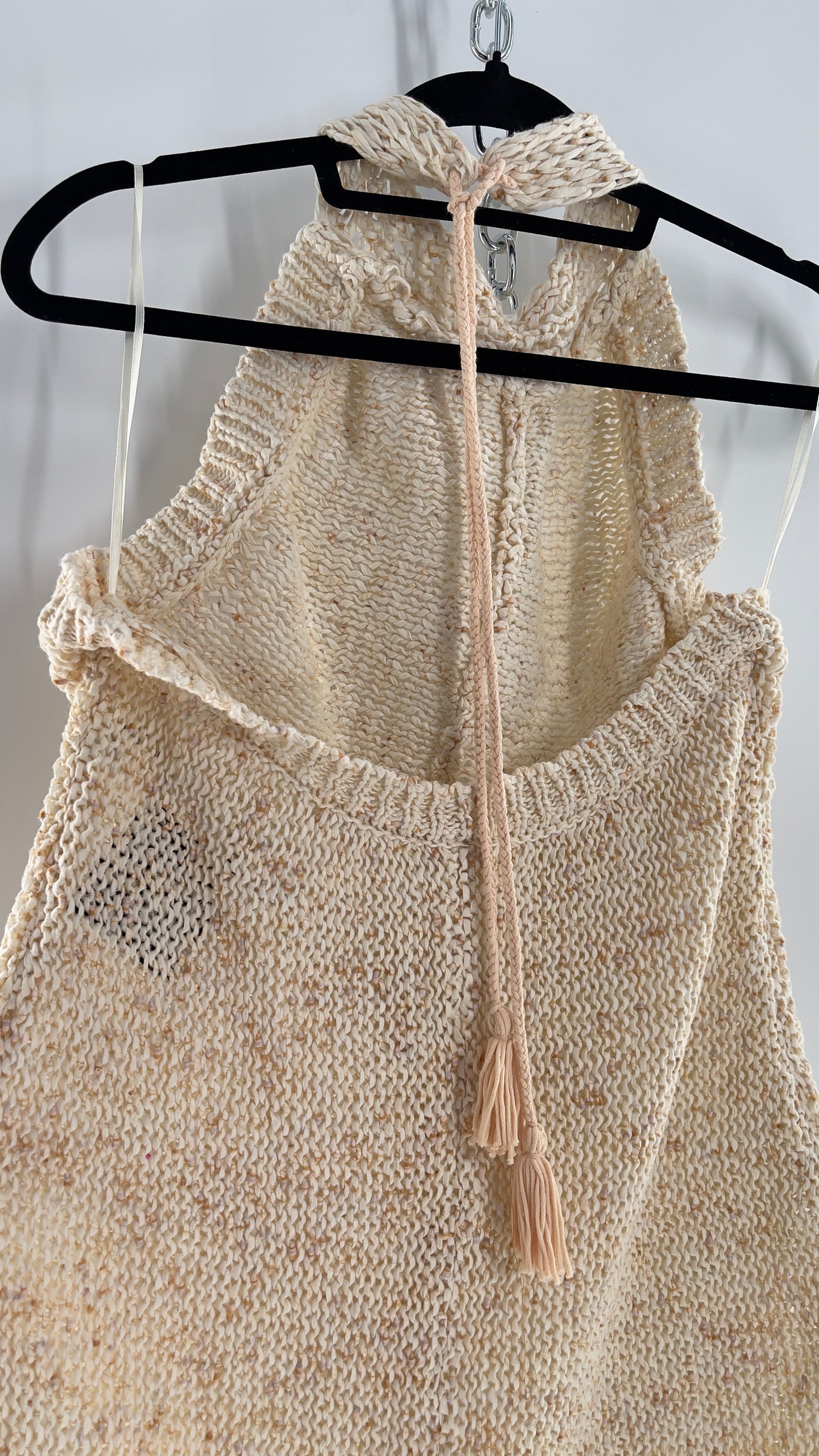 Free People Beige Peaches and Cream Crochet Knit Romper (XL)