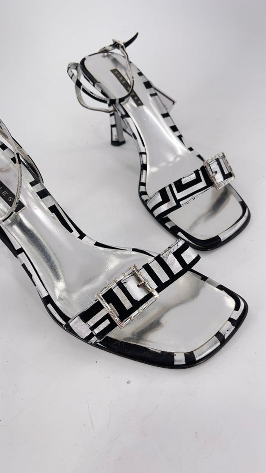 Vintage 1990s Nine West Square Toe Rhinestone Buckle Heel(10)