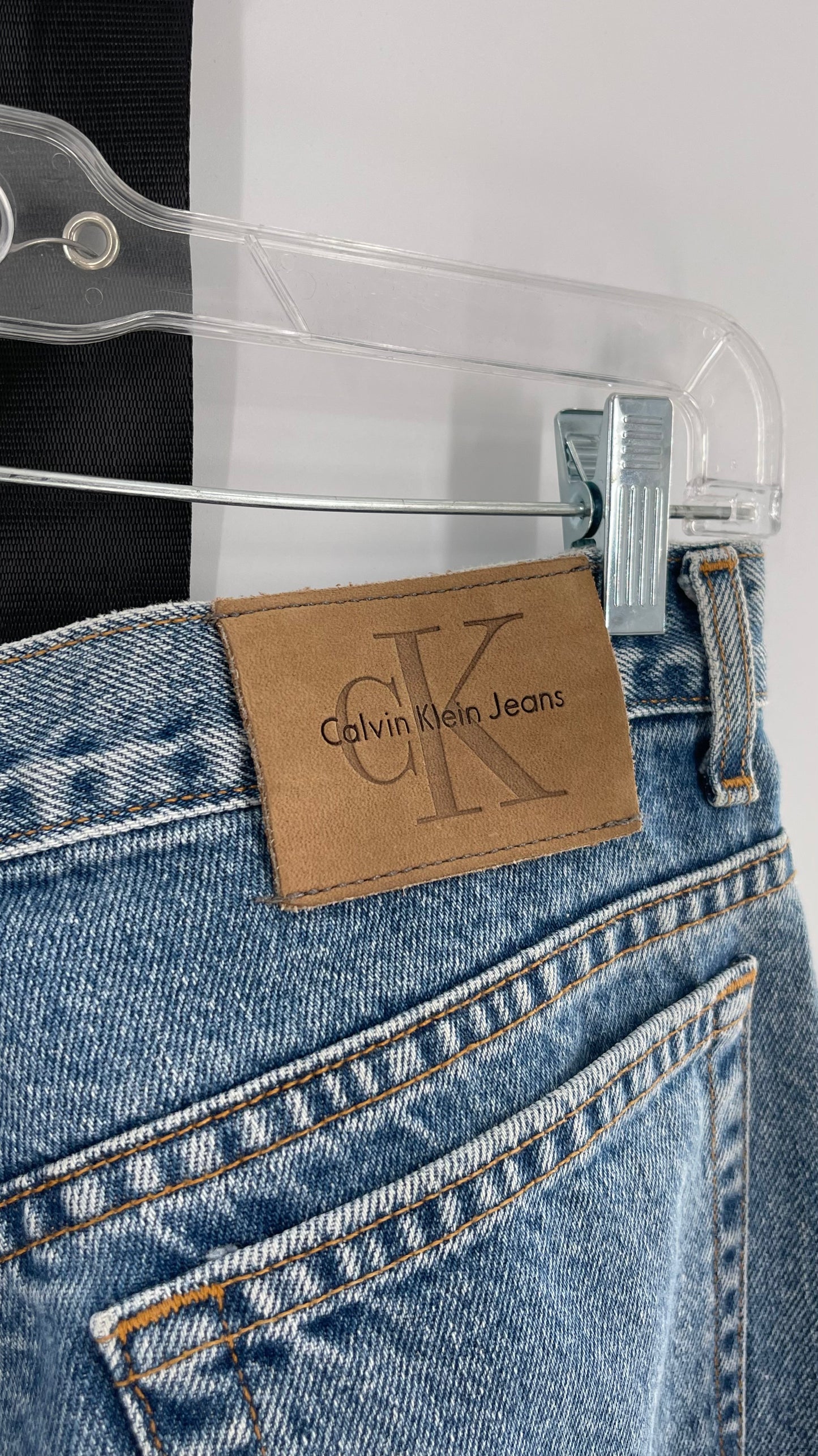 Vintage Calvin Klein Stone Washed Jeans with Silver Glitter Hem (29/30)