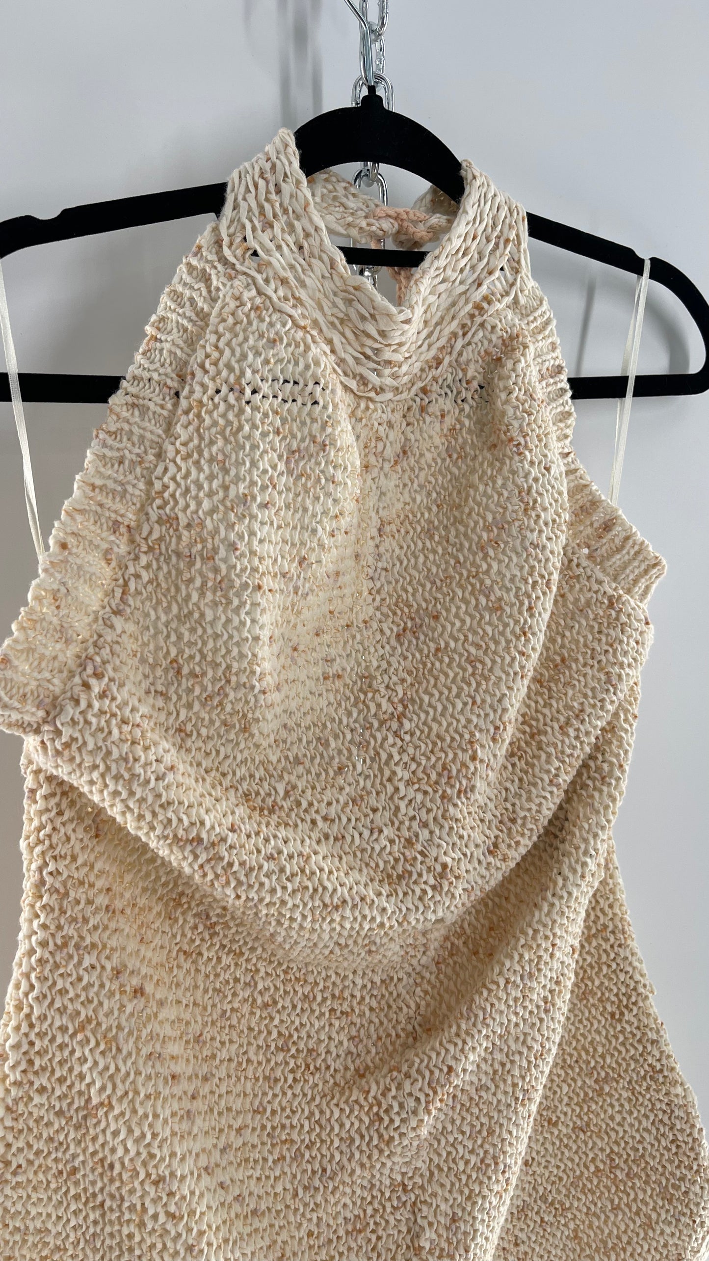 Free People Beige Peaches and Cream Crochet Knit Romper (XL)