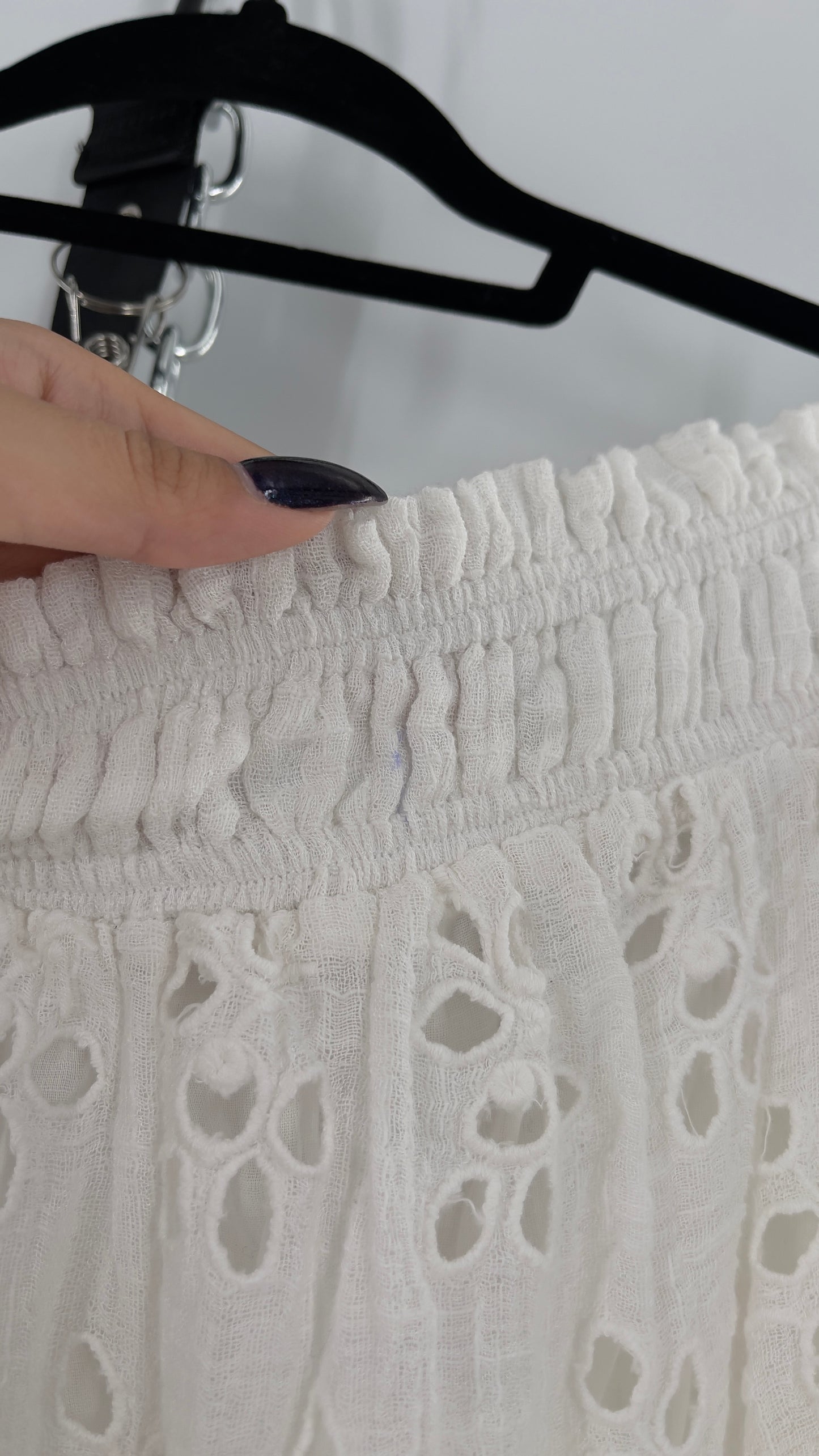 Free People Eyelet Cotton White Off the Shoulder Ruffle Bandeau (Medium)