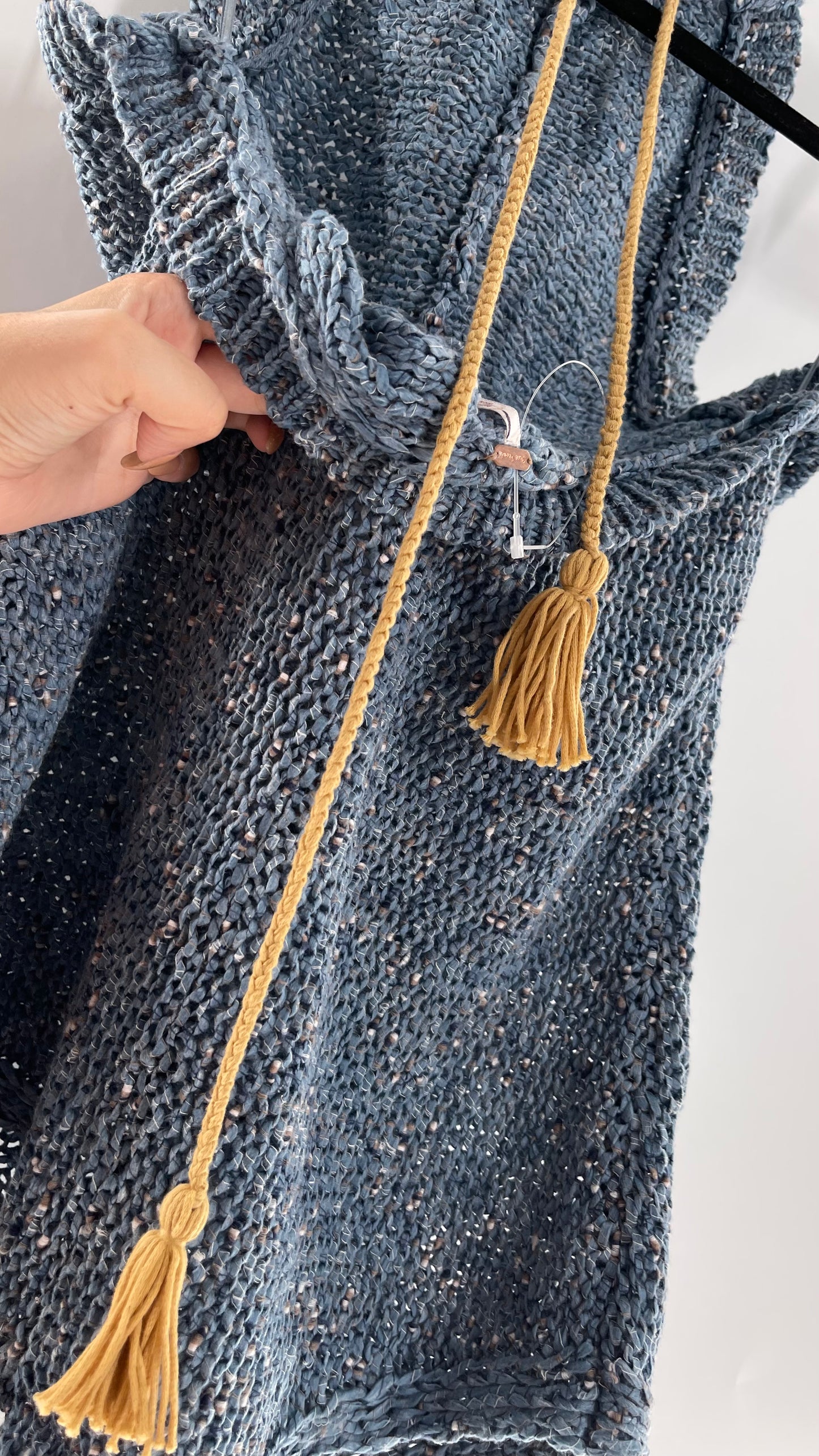 Free People Blue Crochet Knit Halter Romper (Medium)