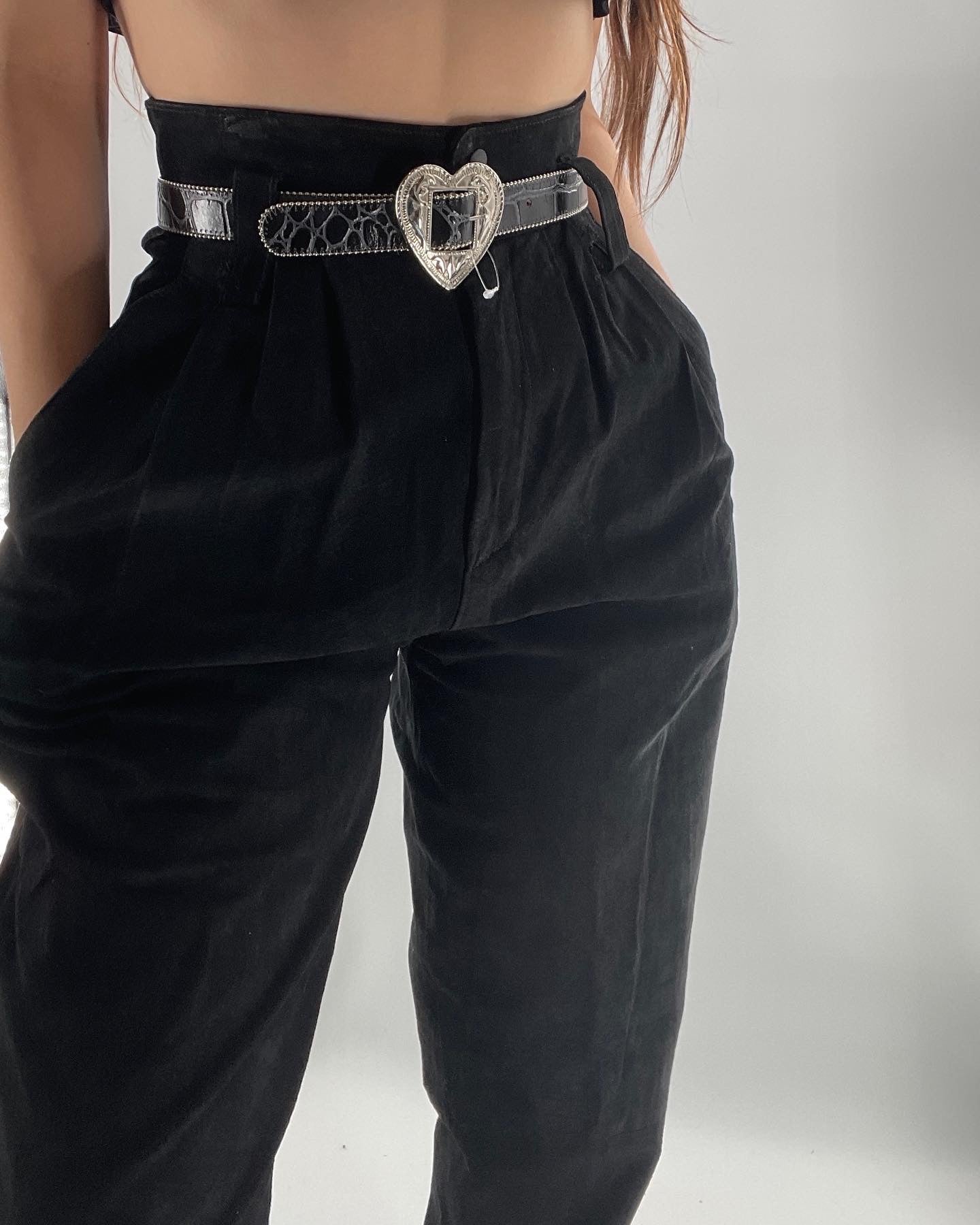 Crocodile Embossed Black Belt with Metal Heart Buckle (S)