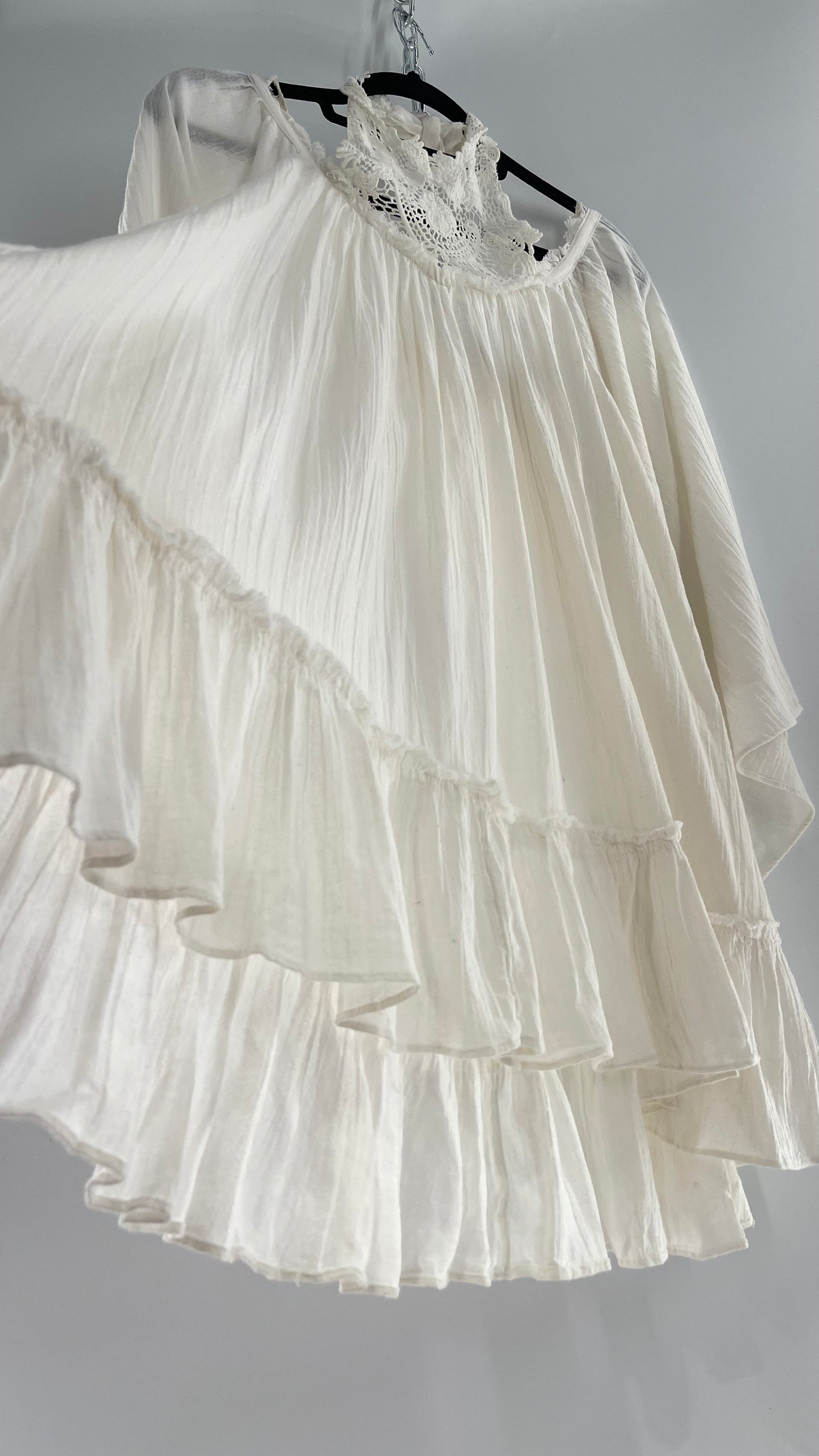Free People Flowy Gauze/Cotton Free Flow Dress with Lace Halter (Small)