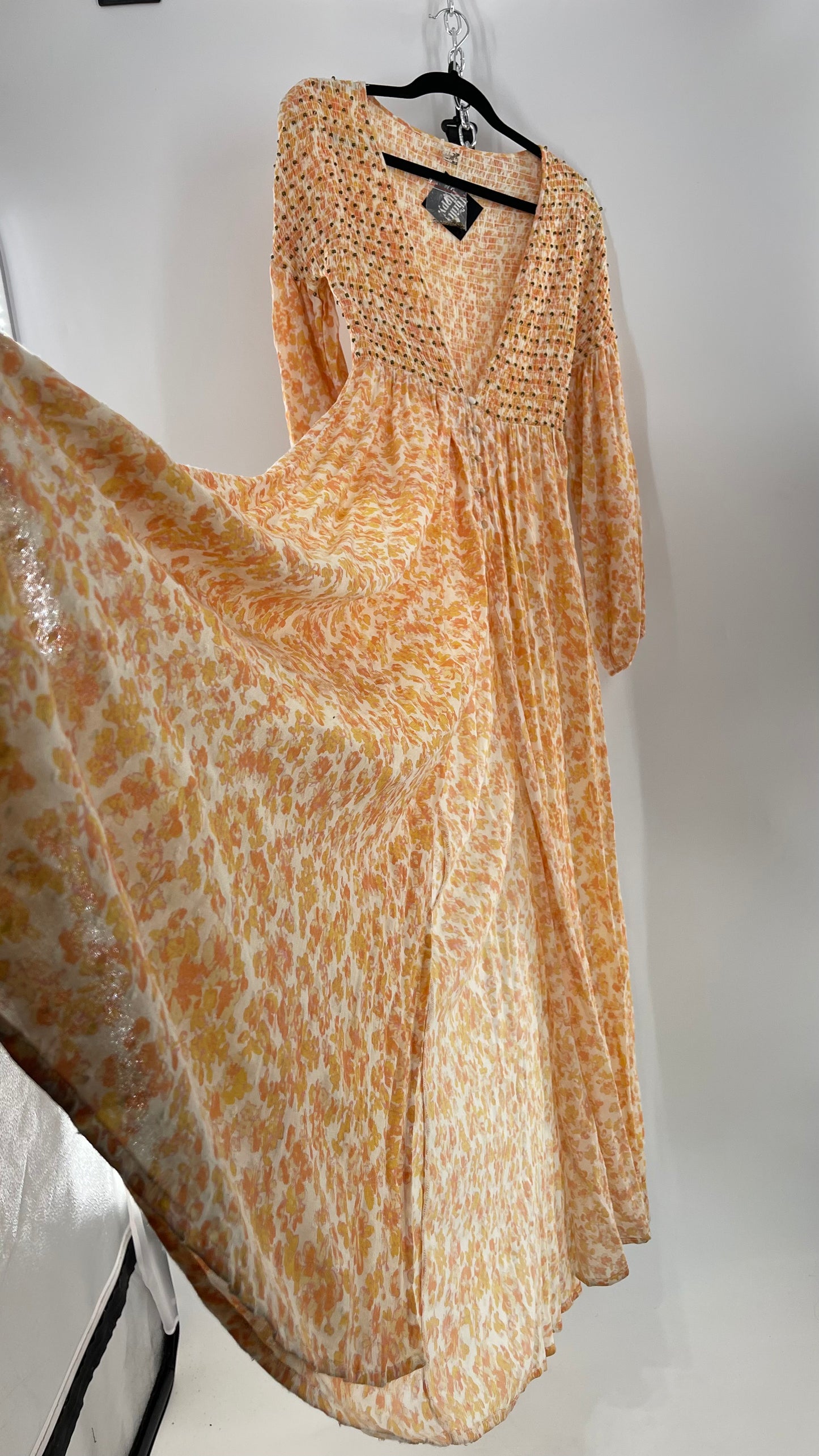 Intimately Free People Orange Floral Smocked Maxi Dress (XS)