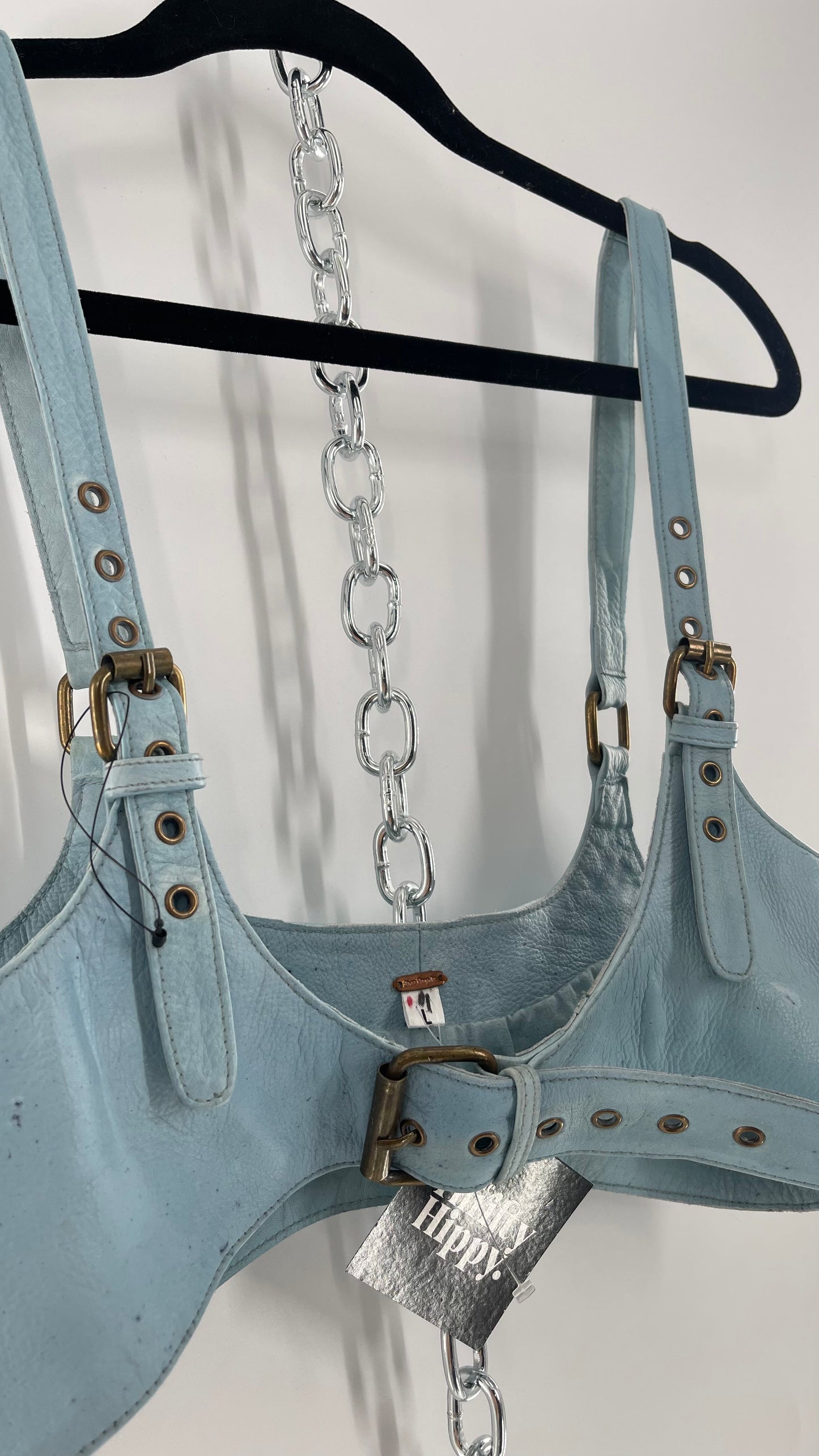 Free People Baby Blue Buckled Corset Belt (Large)