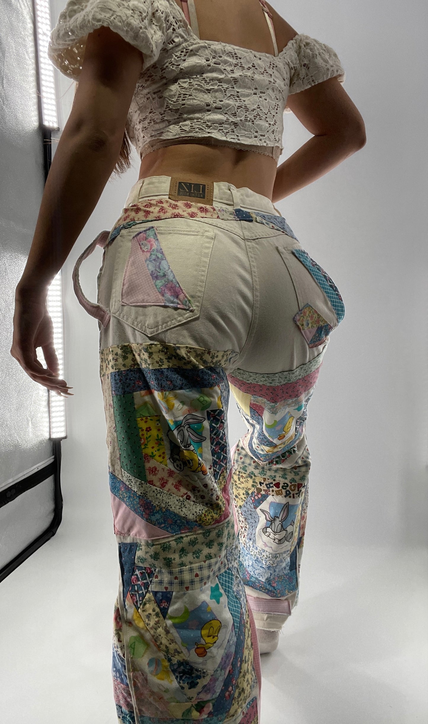 Custom - Handmade Reworked Looney Toons Cutie Pie Patchwork Flares