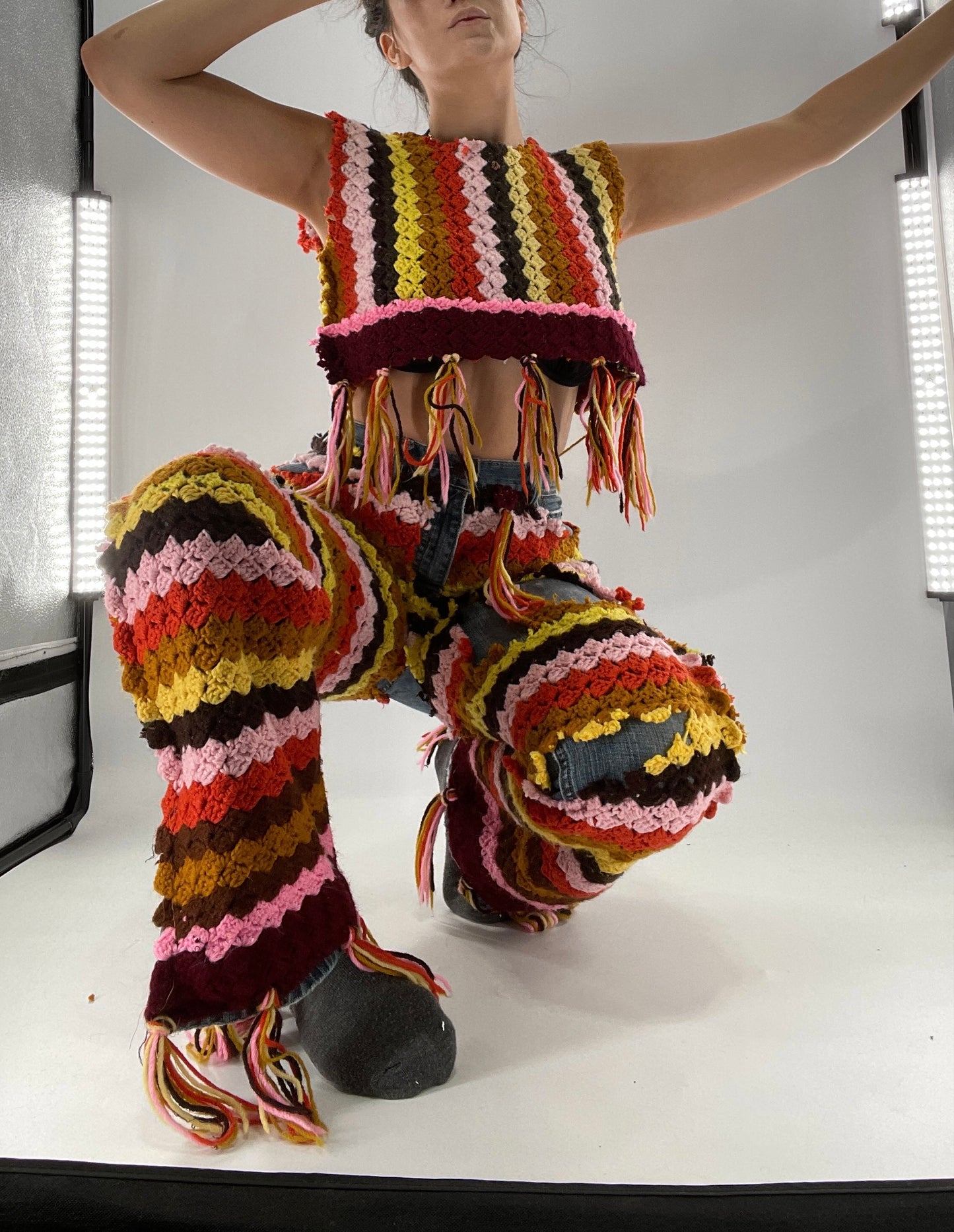 Custom Handmade RAGGEDY ANN Crochet Fringe Lined Crop (S/M)