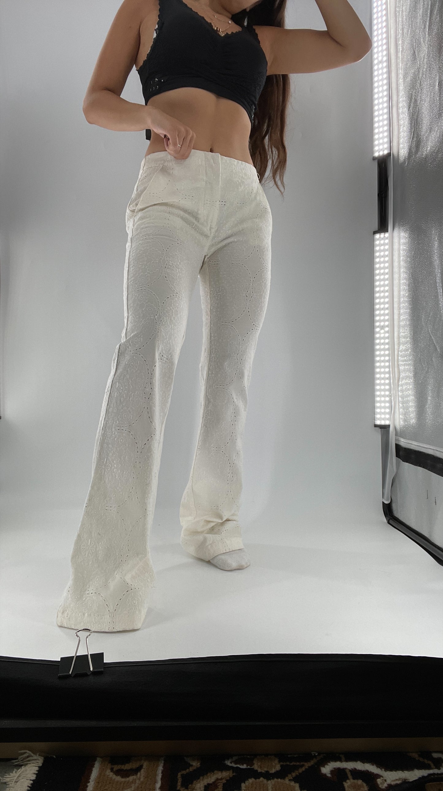 Free People White Eyelet Lace Low Rise Kick Flares (26)
