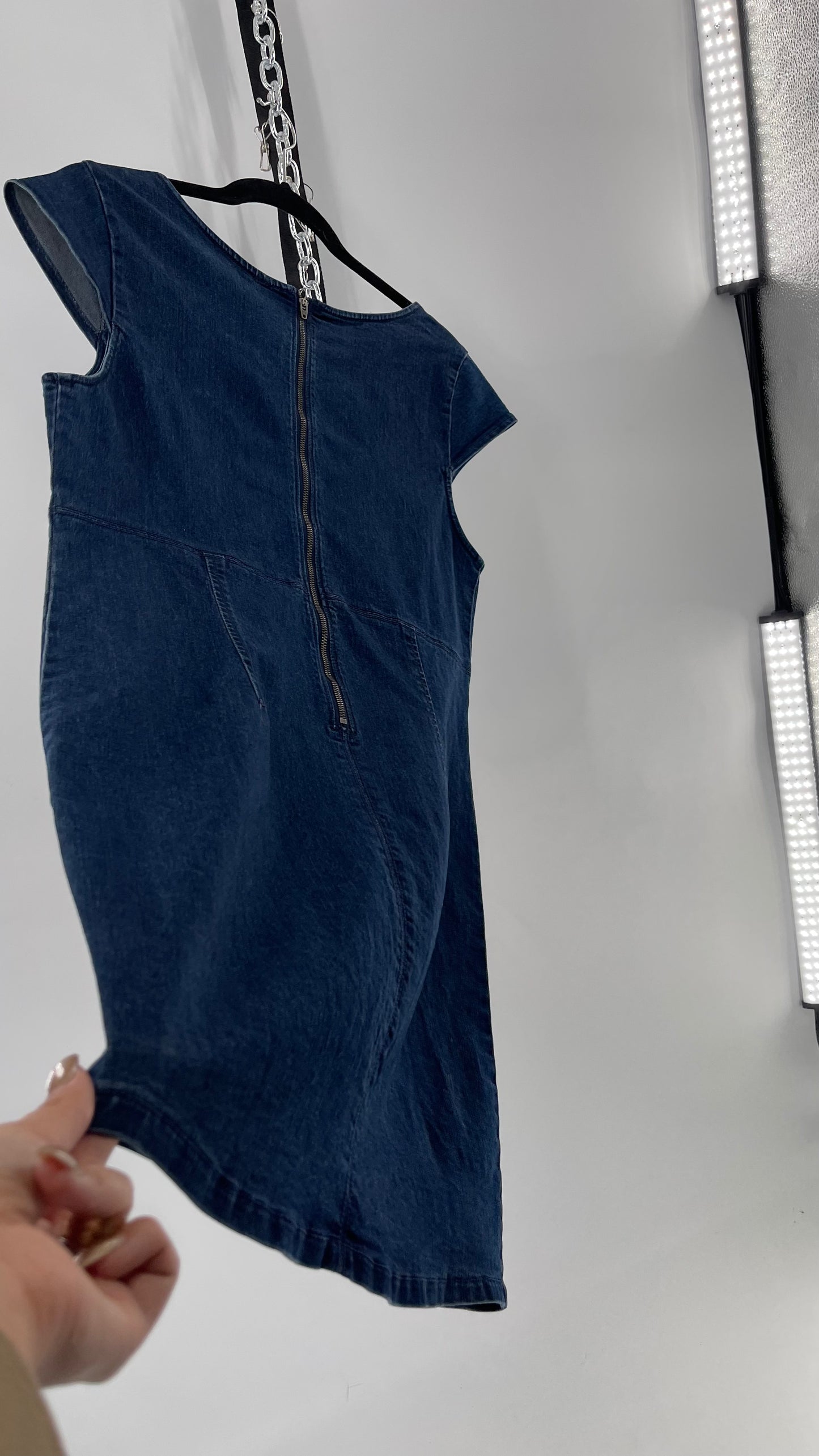 Free People Lia Denim Form Fitting Mini (Large)