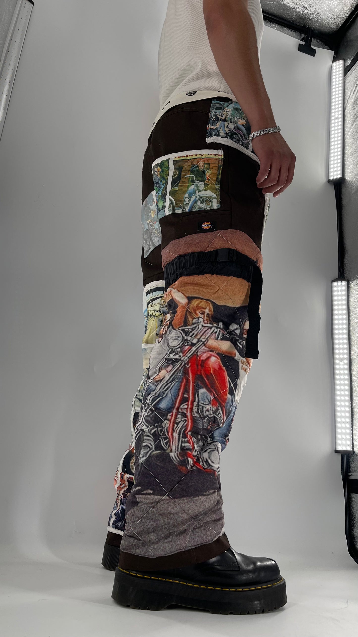 Custom - Handmade Reworked Dickies with Quilted Moto Pattern