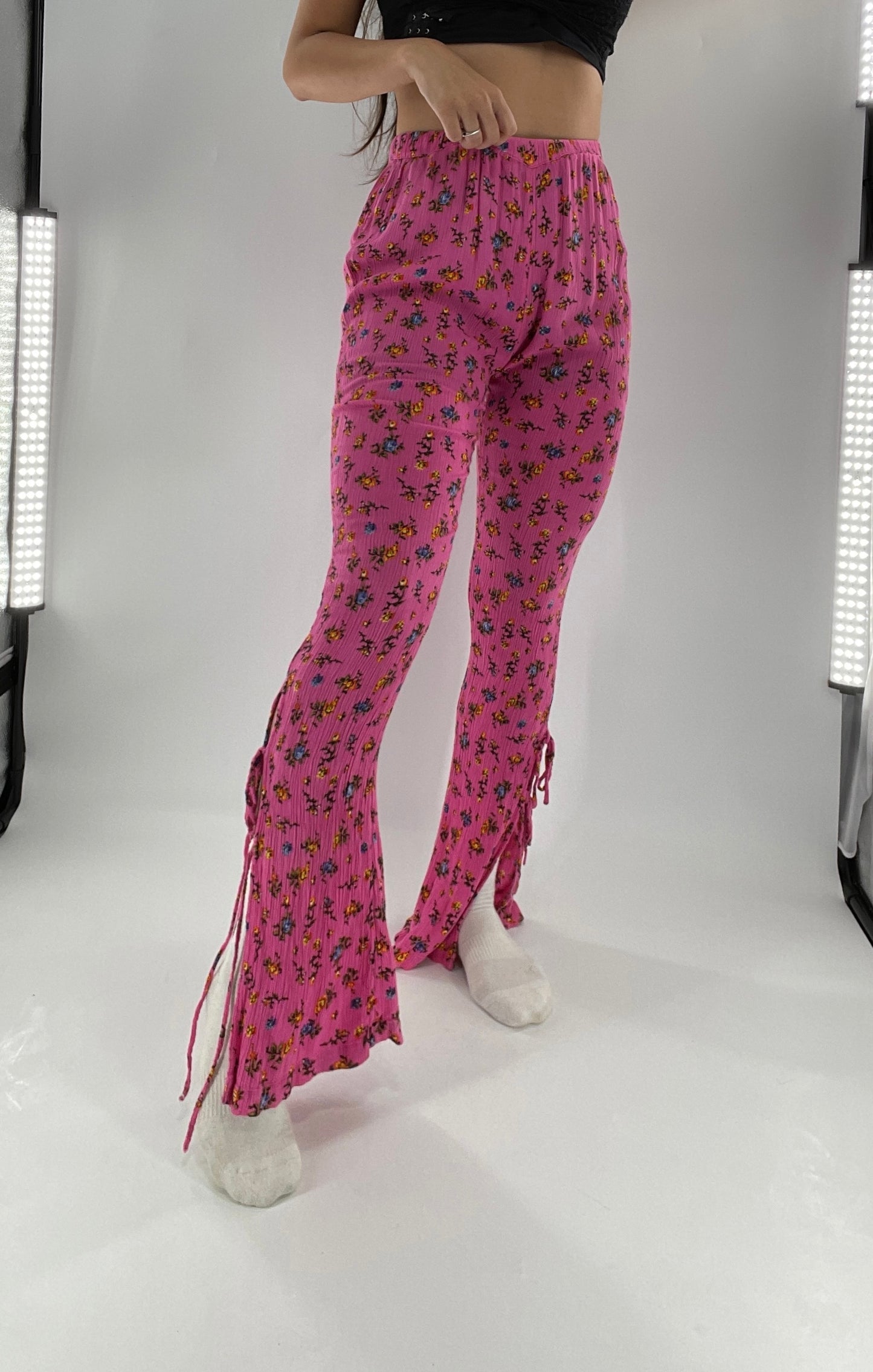 Urban Outfitters Crimped Floral Flares with Tie Up Ankle Detailing (Small)