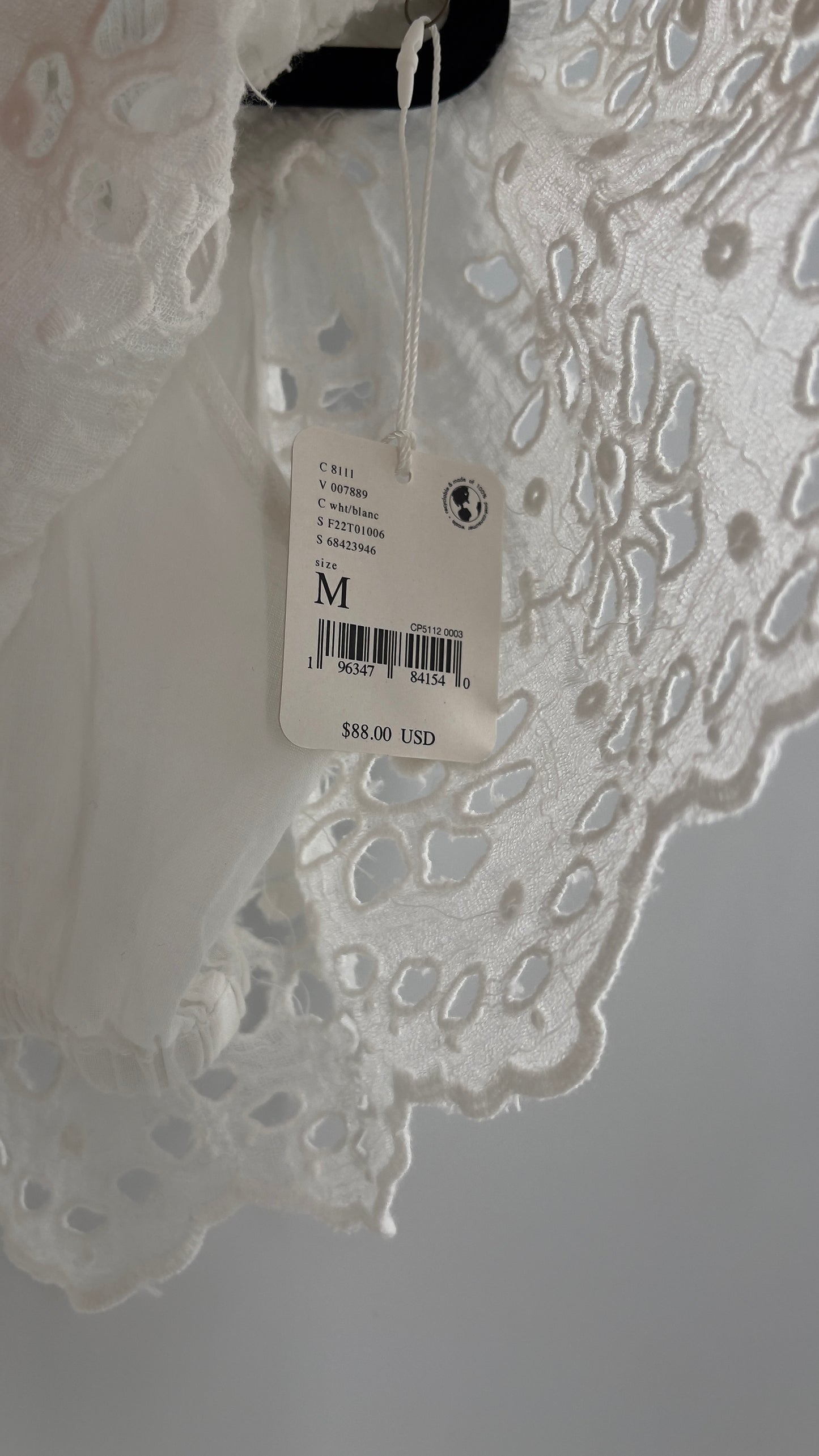 Free People Eyelet Cotton White Off the Shoulder Ruffle Bandeau (Medium)