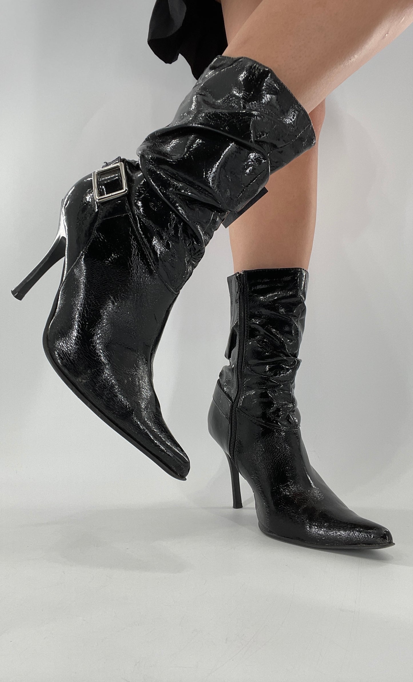 Vintage 1990s Torta Caliente Stacked Patent Booties (8W)