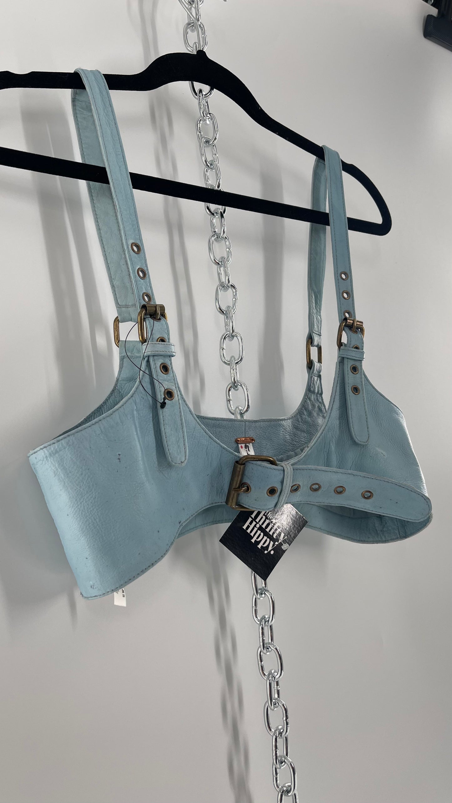 Free People Baby Blue Buckled Corset Belt (Large)