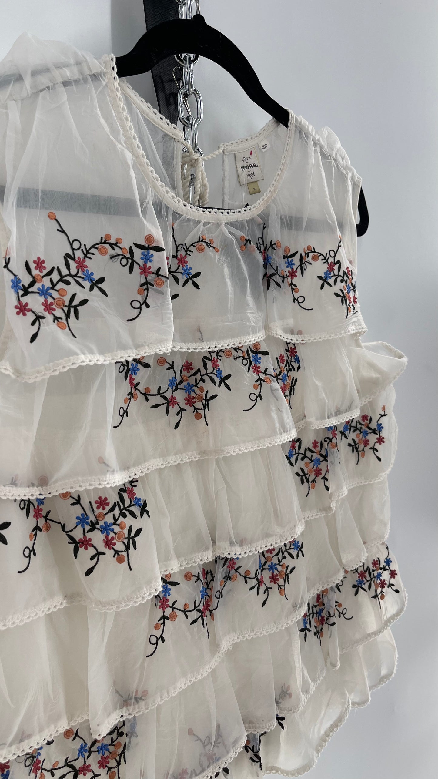 Anthropologie Seen. Worn. Kept Voile, Ruffled and Embroidered Sleeveless (Medium)