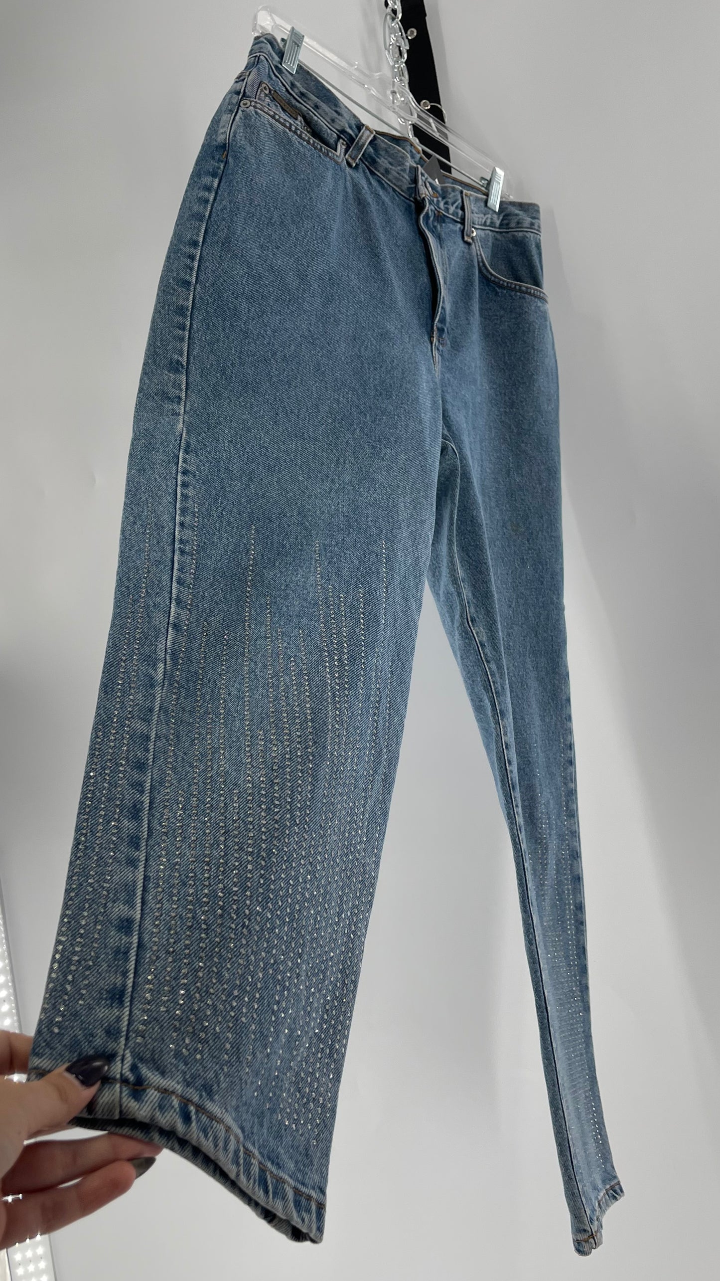 Vintage Calvin Klein Stone Washed Jeans with Silver Glitter Hem (29/30)
