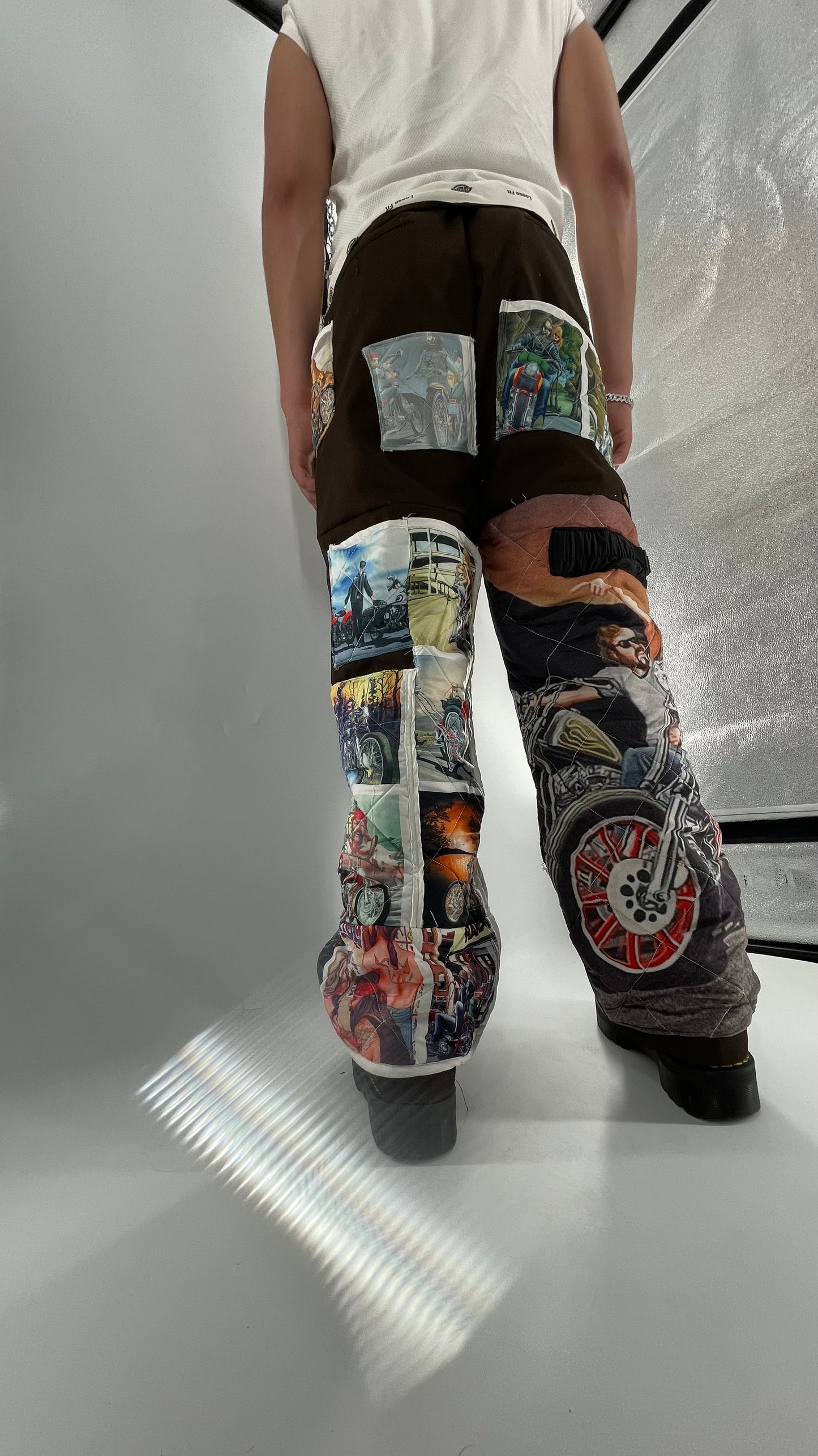 Custom - Handmade Reworked Dickies with Quilted Moto Pattern