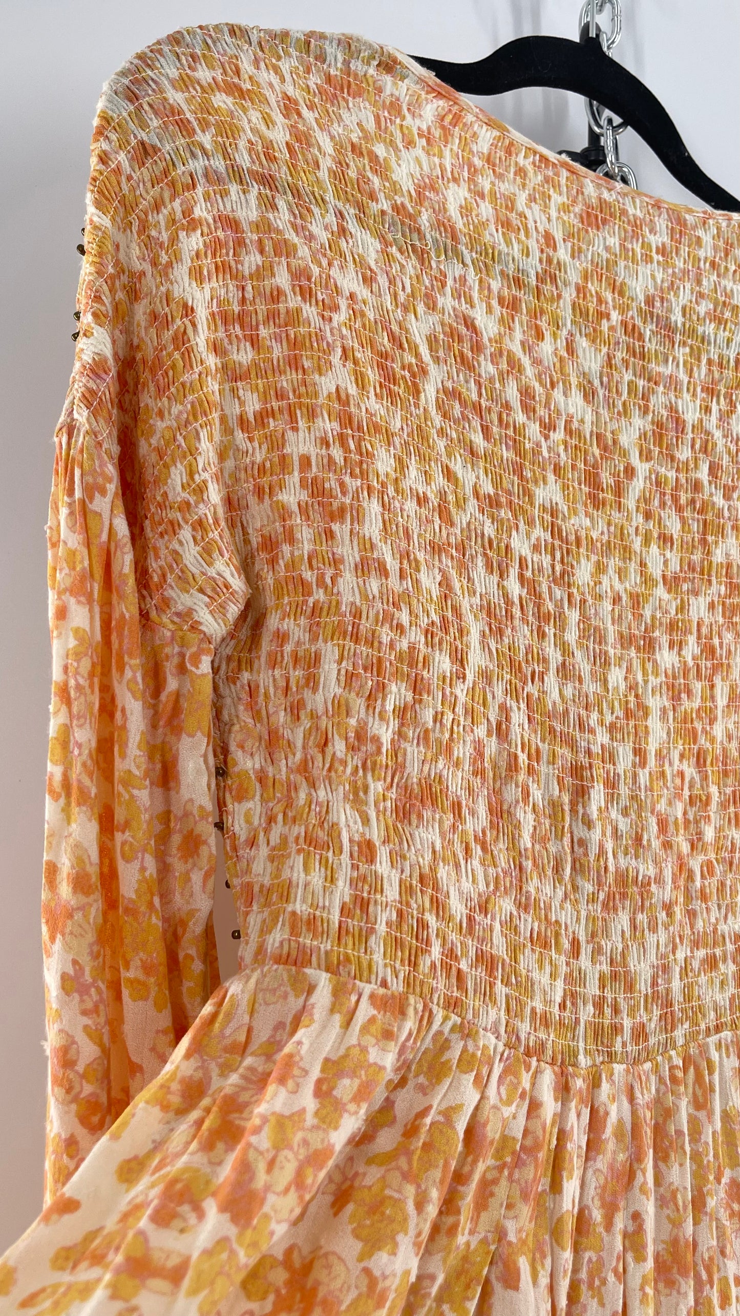 Intimately Free People Orange Floral Smocked Maxi Dress (XS)