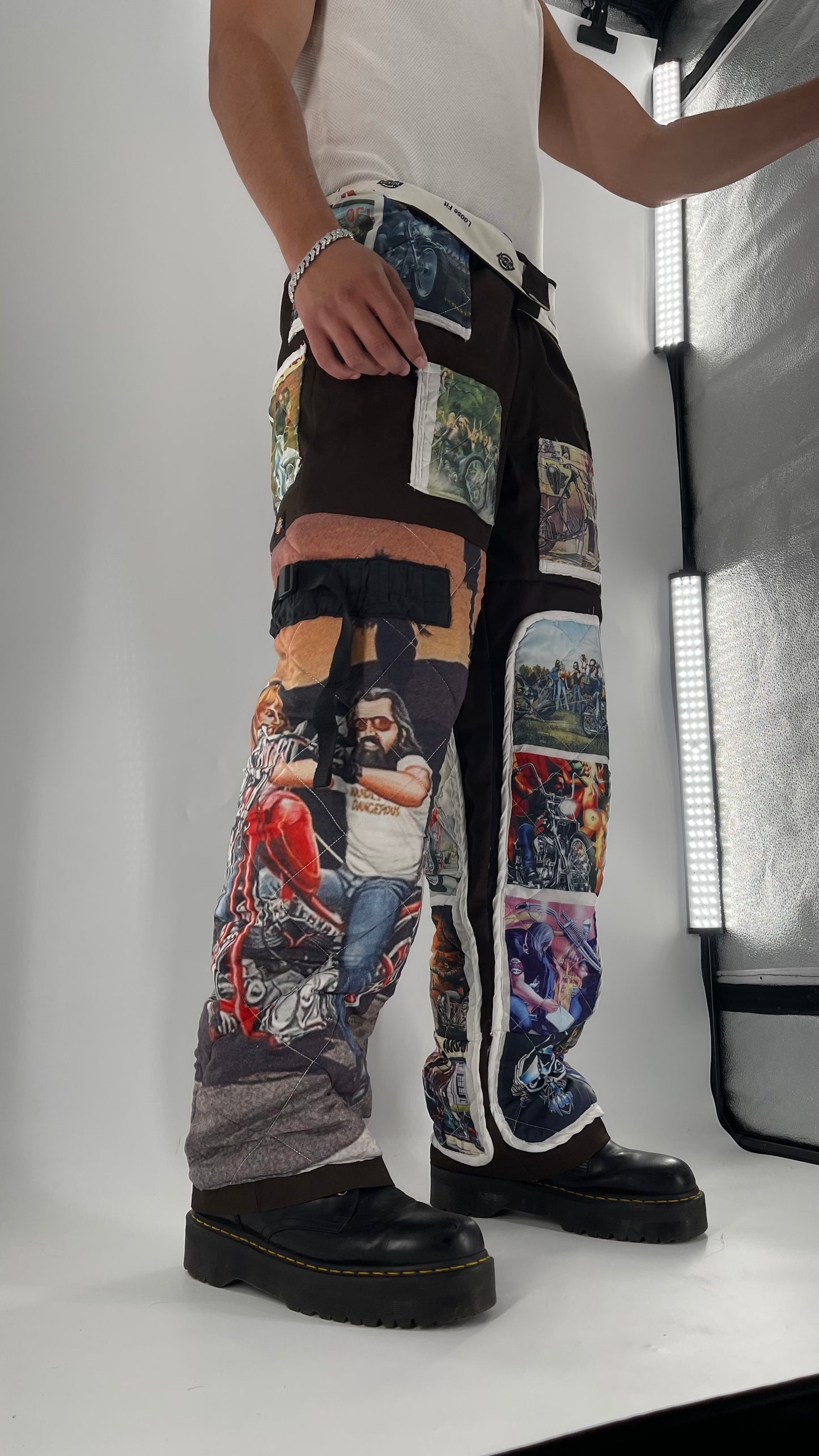 Custom - Handmade Reworked Dickies with Quilted Moto Pattern