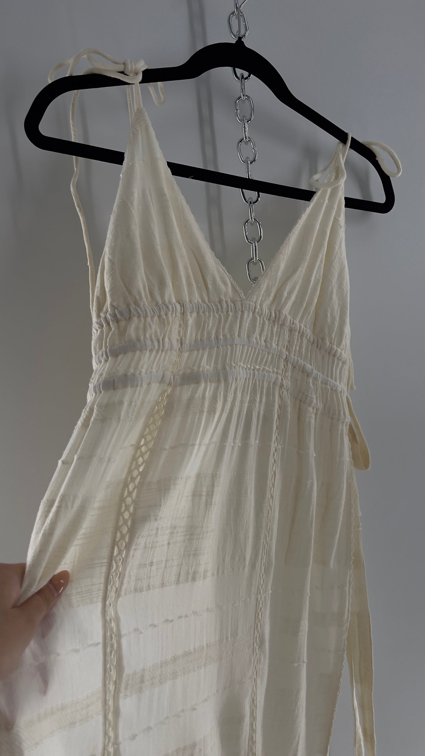 Free People White Cotton Lace Slit Side Midi (Medium)