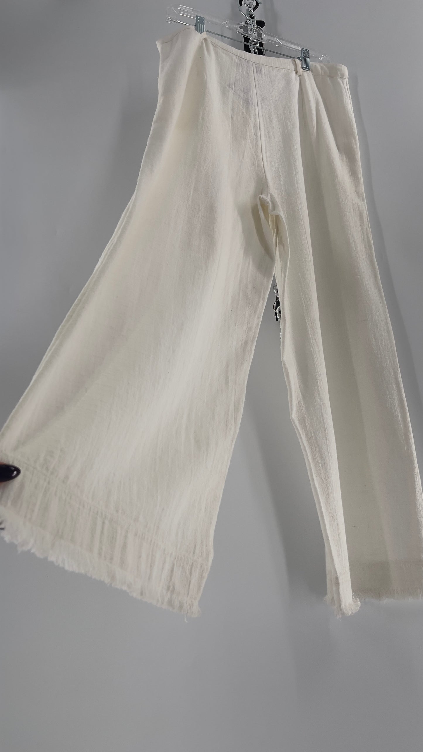 Urban Outfitters White High Waisted Frayed Hem Wide Leg Trouser (10)