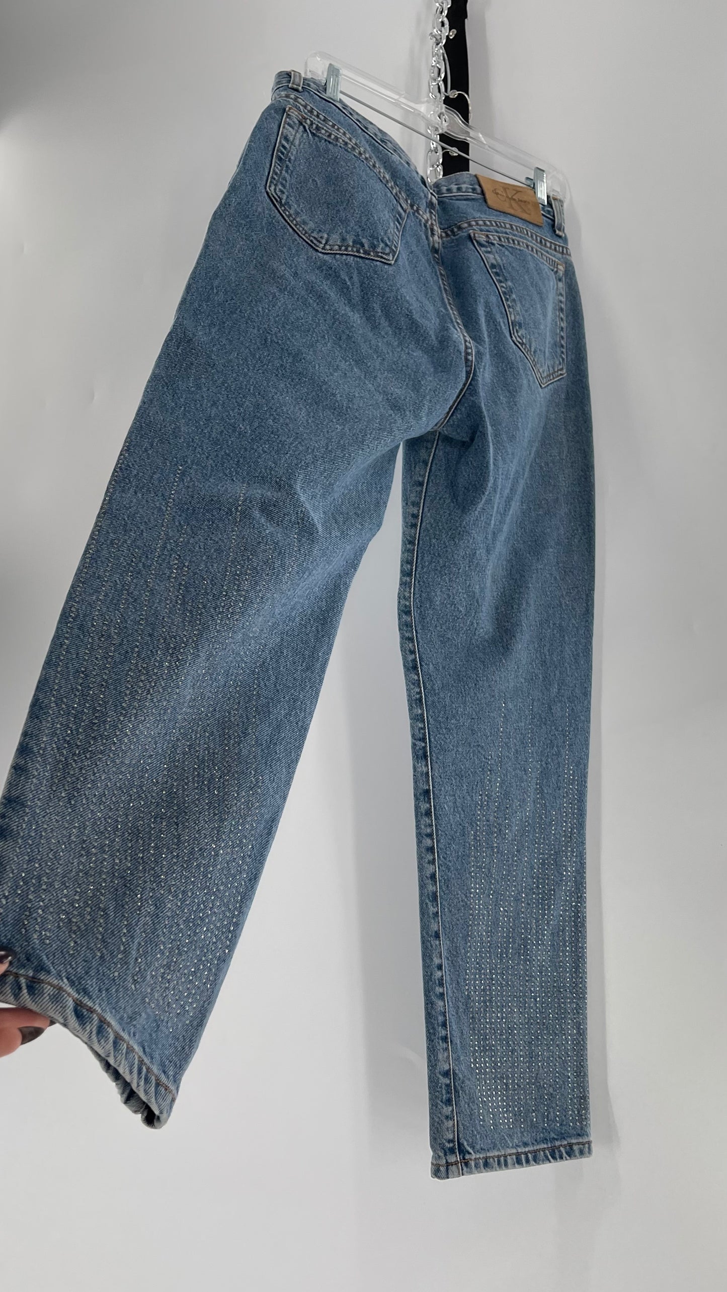 Vintage Calvin Klein Stone Washed Jeans with Silver Glitter Hem (29/30)