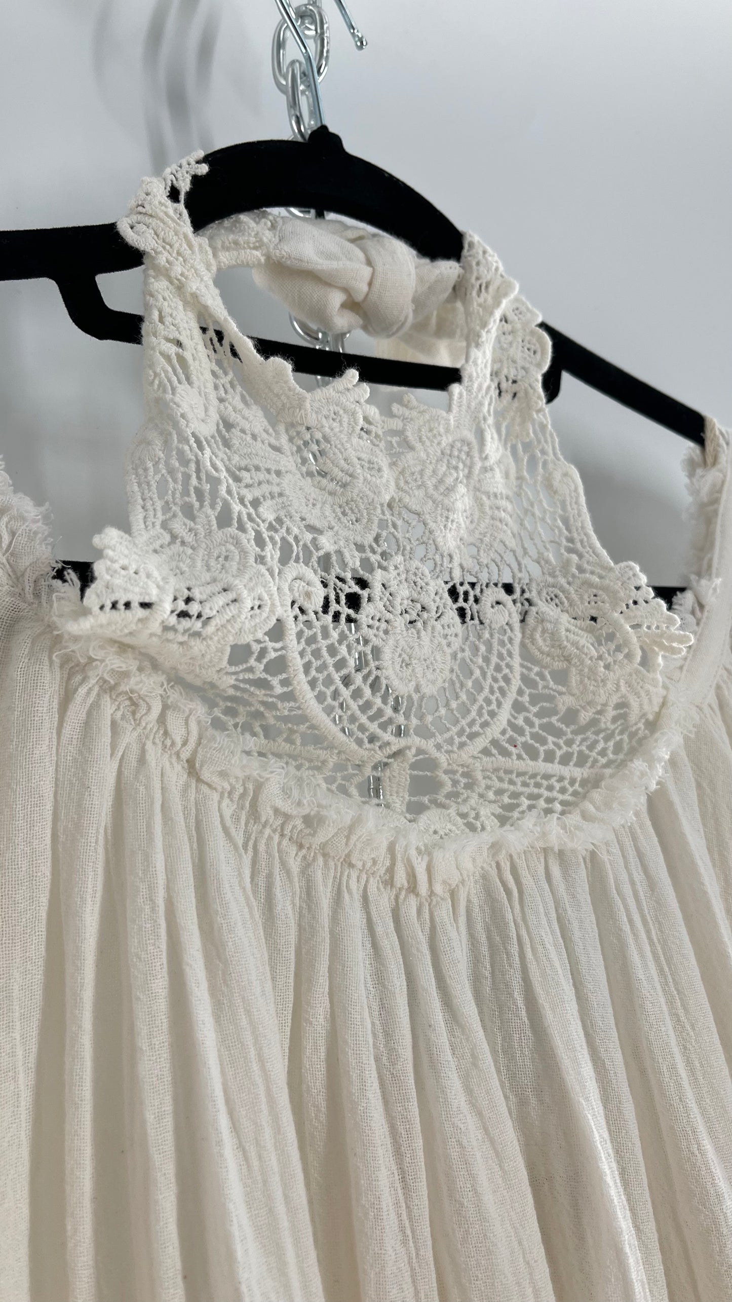 Free People Flowy Gauze/Cotton Free Flow Dress with Lace Halter (Small)