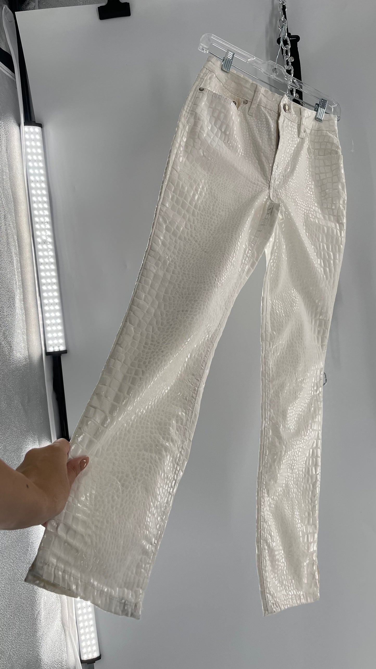 Free People White Straight Leg Jeans with Snake Patterned Texture (27)
