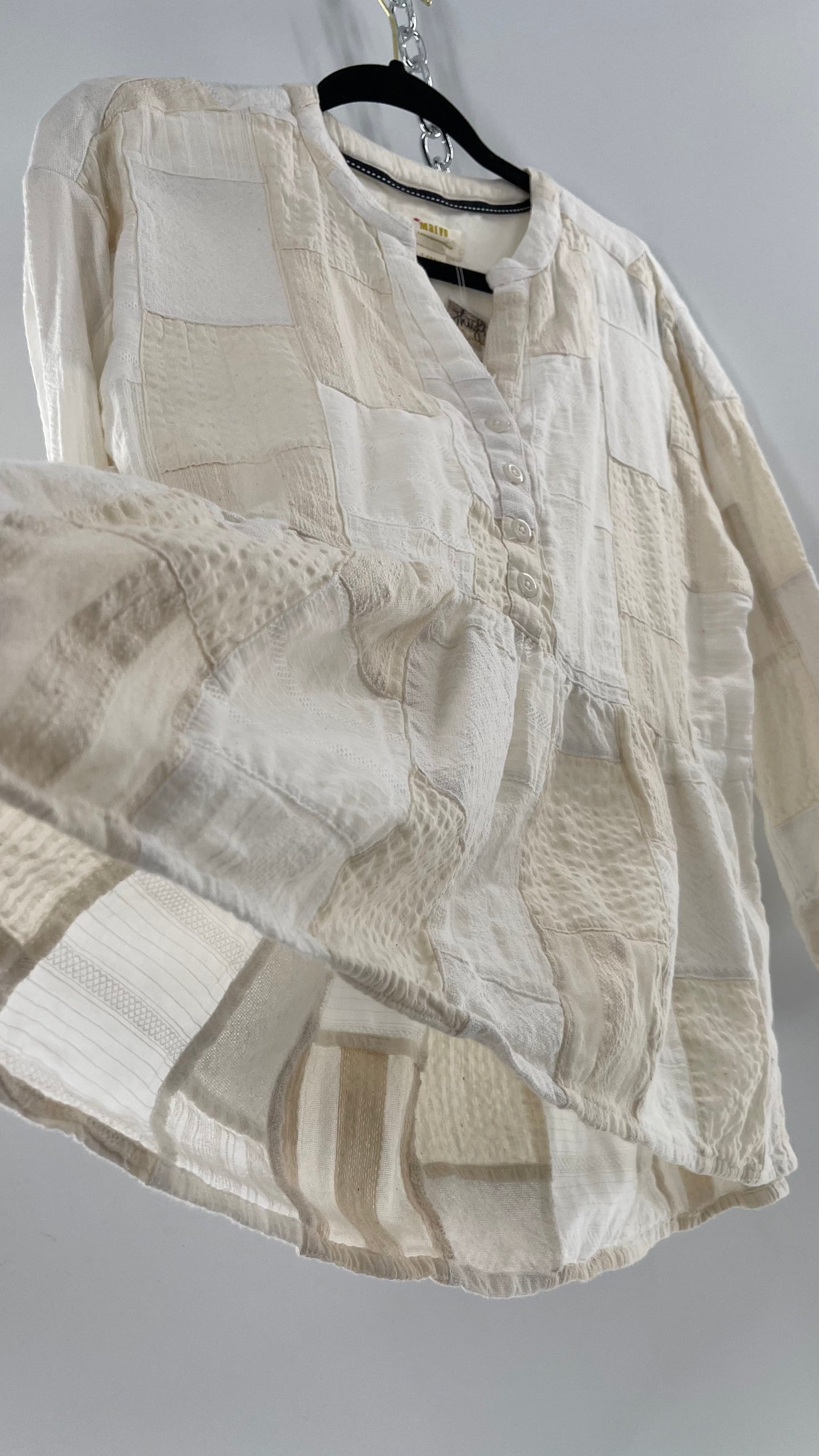 Maeve Anthropologie Beige Patchwork Long Sleeve Top (XS)