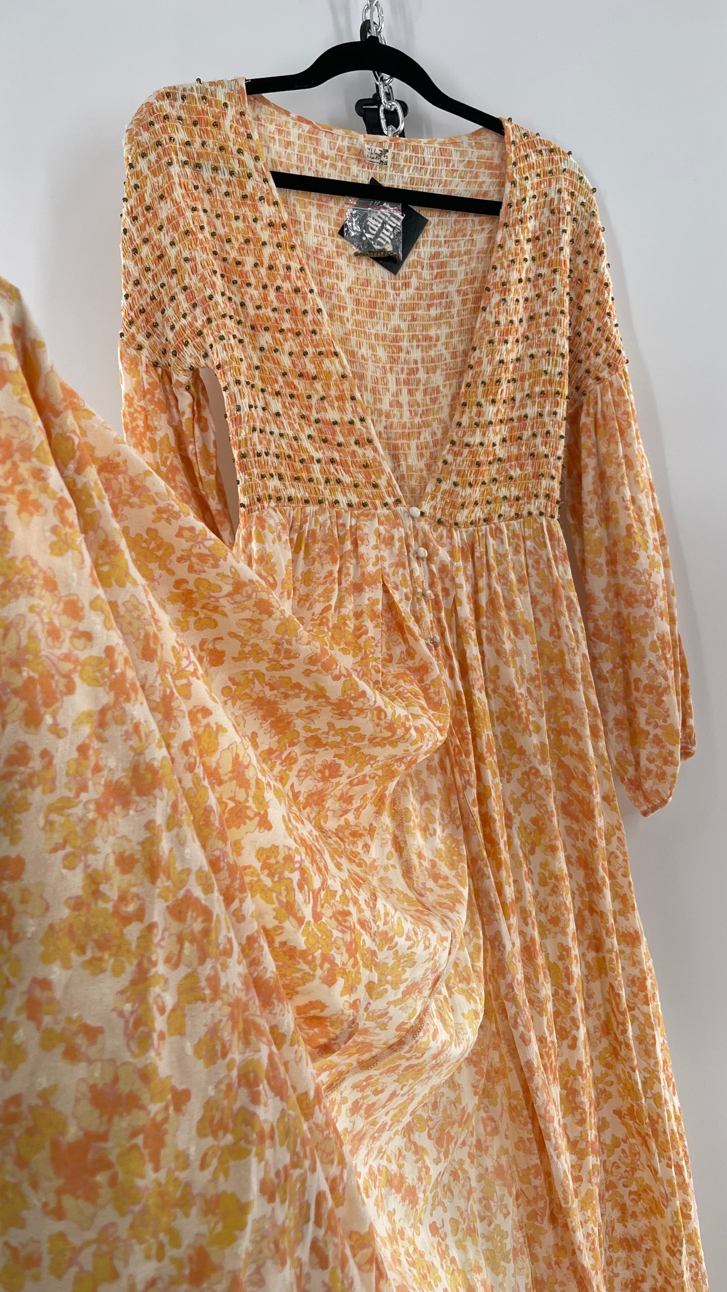 Intimately Free People Orange Floral Smocked Maxi Dress (XS)