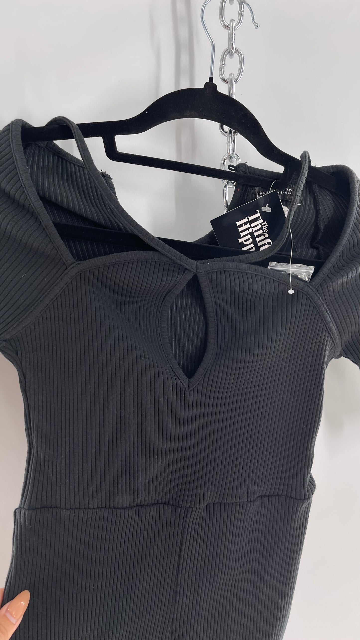 Urban Outfitters Black Ribbed Jumpsuit with Detailed Neckline (Small)