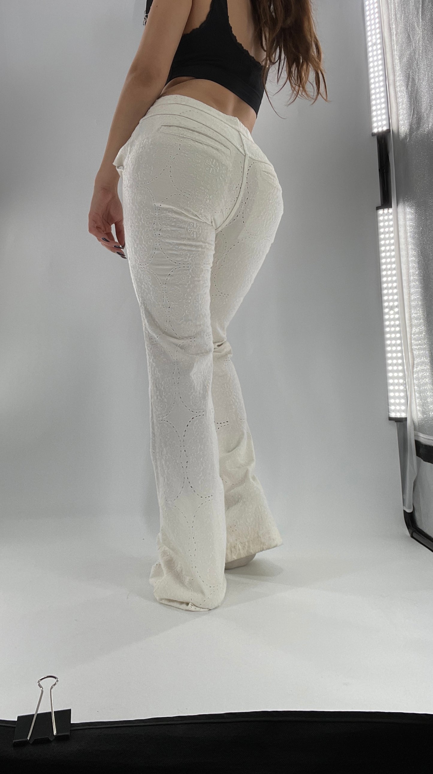 Free People White Eyelet Lace Low Rise Kick Flares (26)