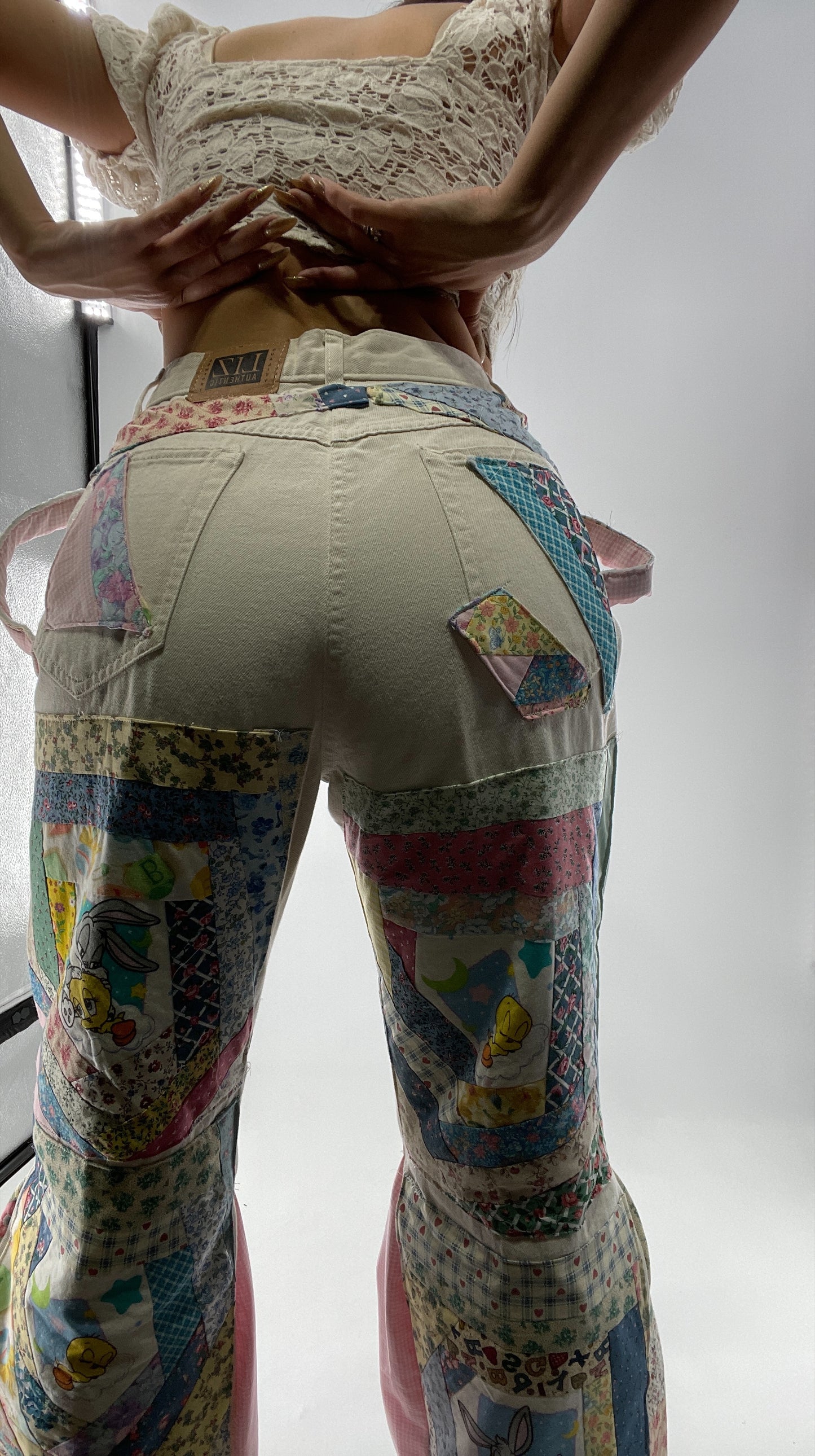 Custom - Handmade Reworked Looney Toons Cutie Pie Patchwork Flares
