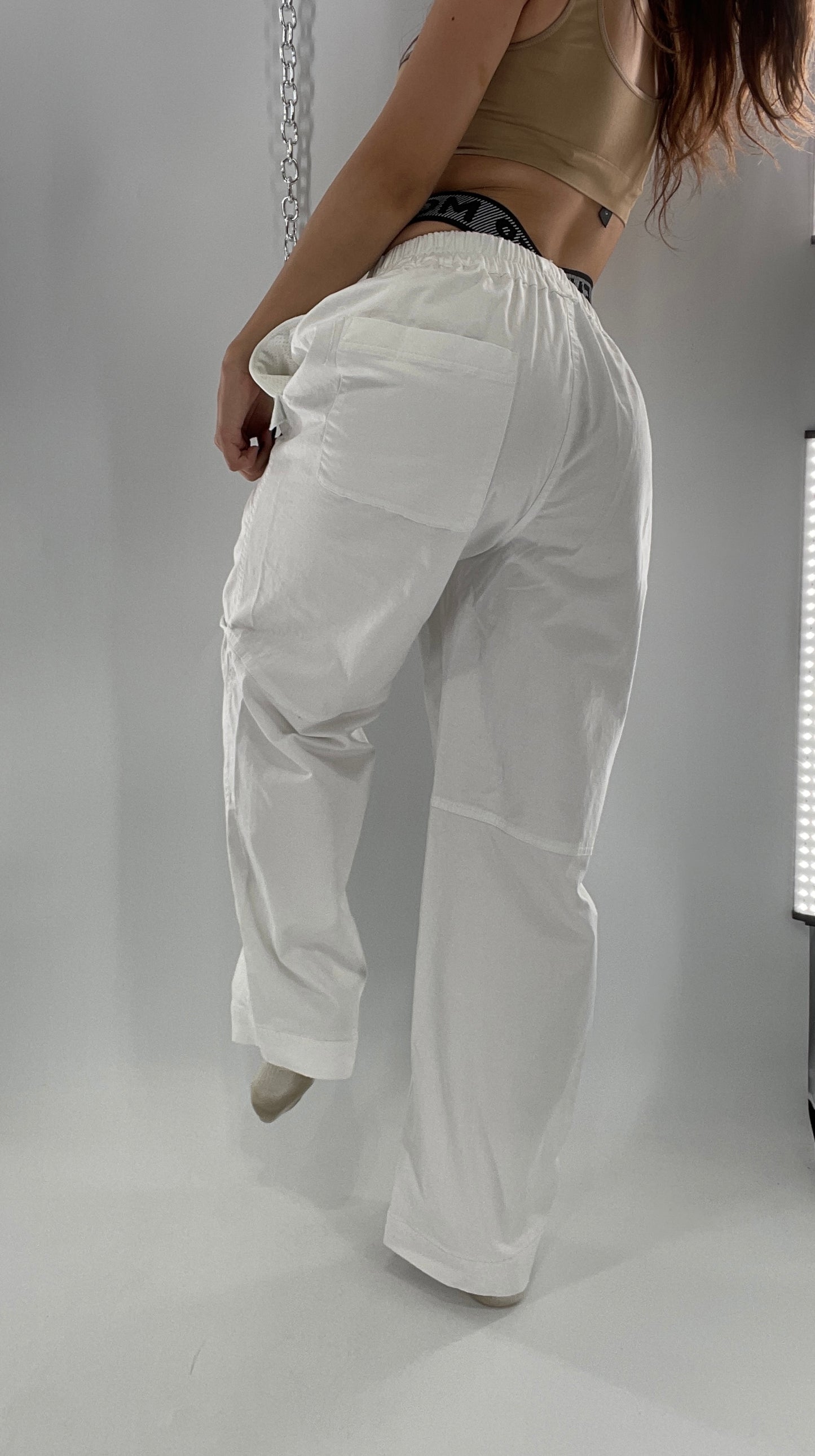 Free People Movement White Carpenter Pant with Branded Double Waistband (Small)