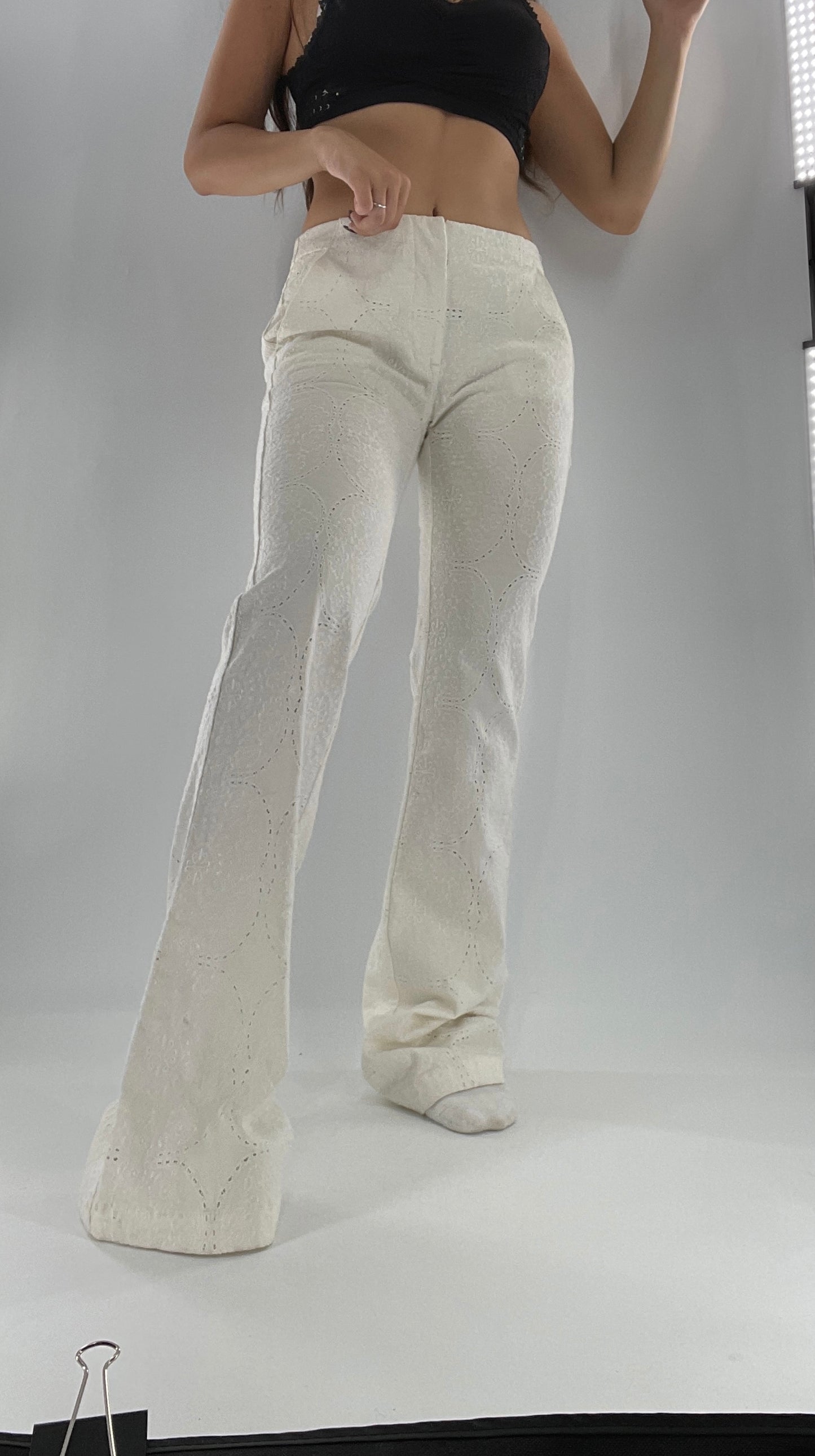 Free People White Eyelet Lace Low Rise Kick Flares (26)