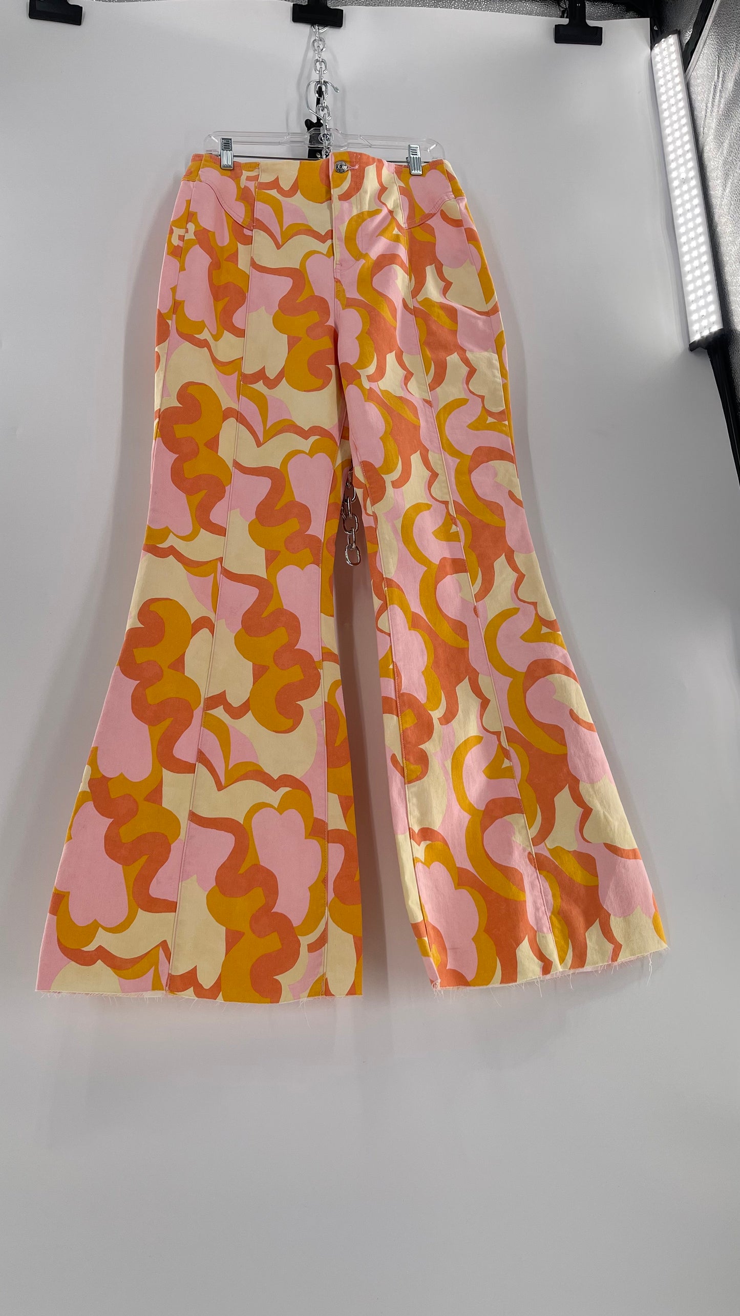 Free People Youthquake Warm Toned Funky Patterned Flare Bell Bottoms (31)