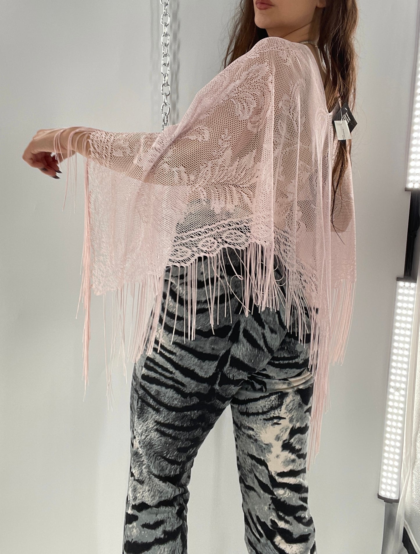 Vintage Pink Fringe Poncho (One Size)