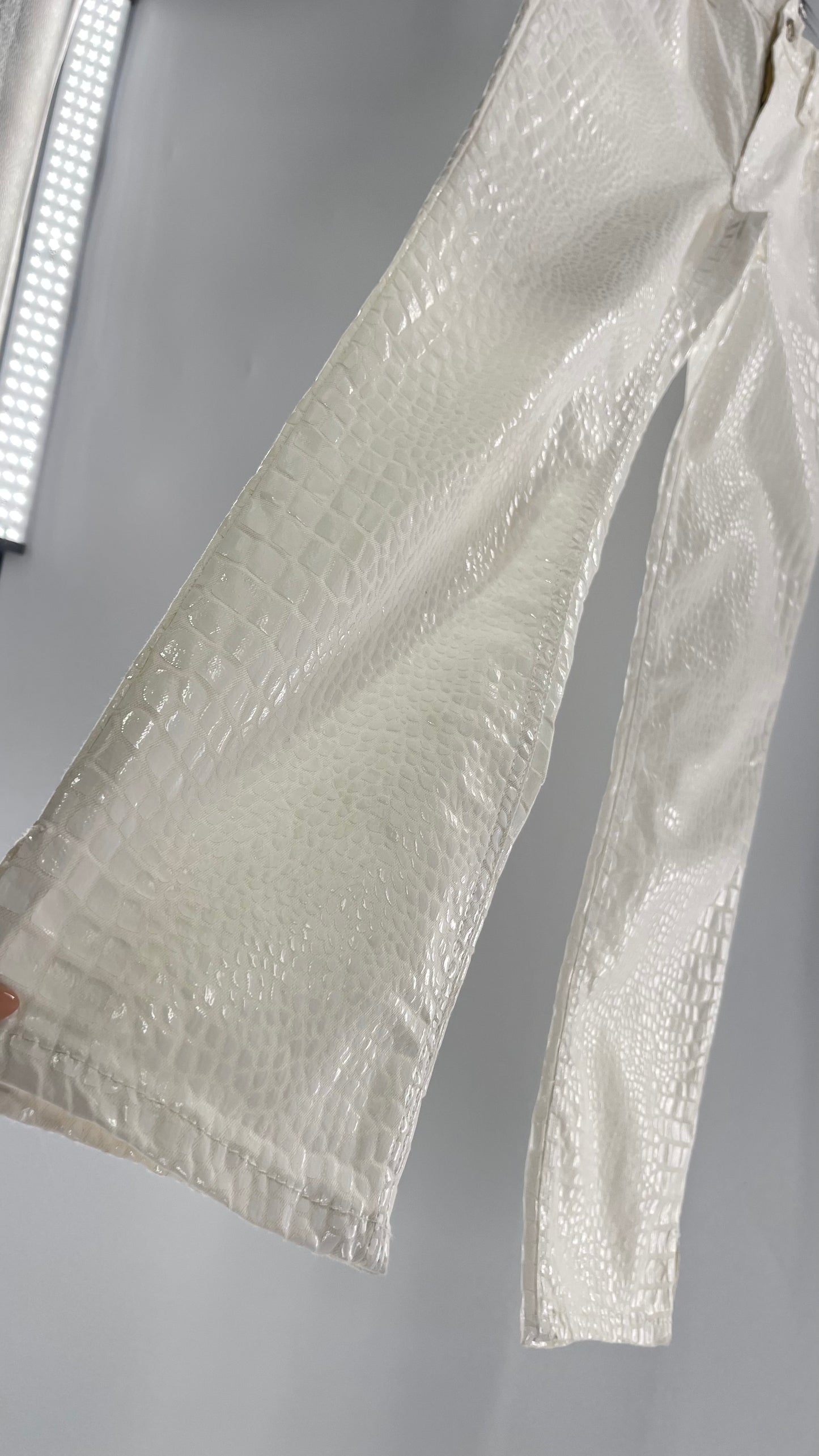 Free People White Straight Leg Jeans with Snake Patterned Texture (27)