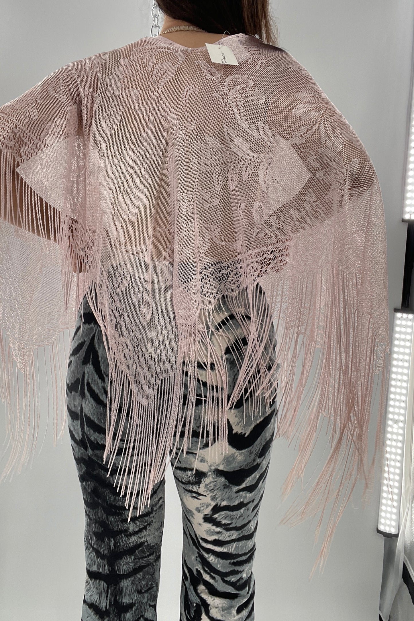 Vintage Pink Fringe Poncho (One Size)