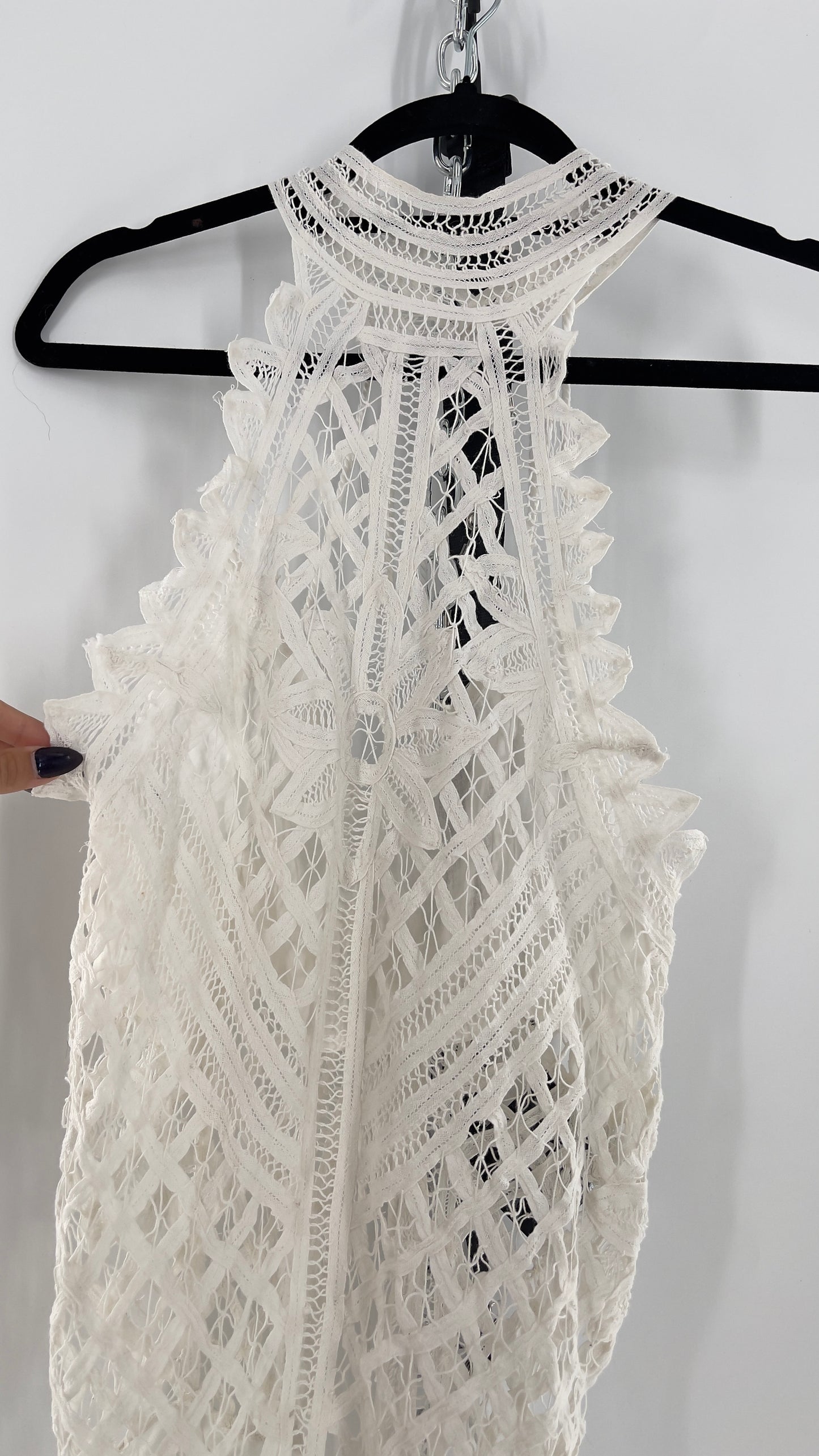 Intimately Free People Be My Battenburg White Lace Halter Bodysuit (XL)