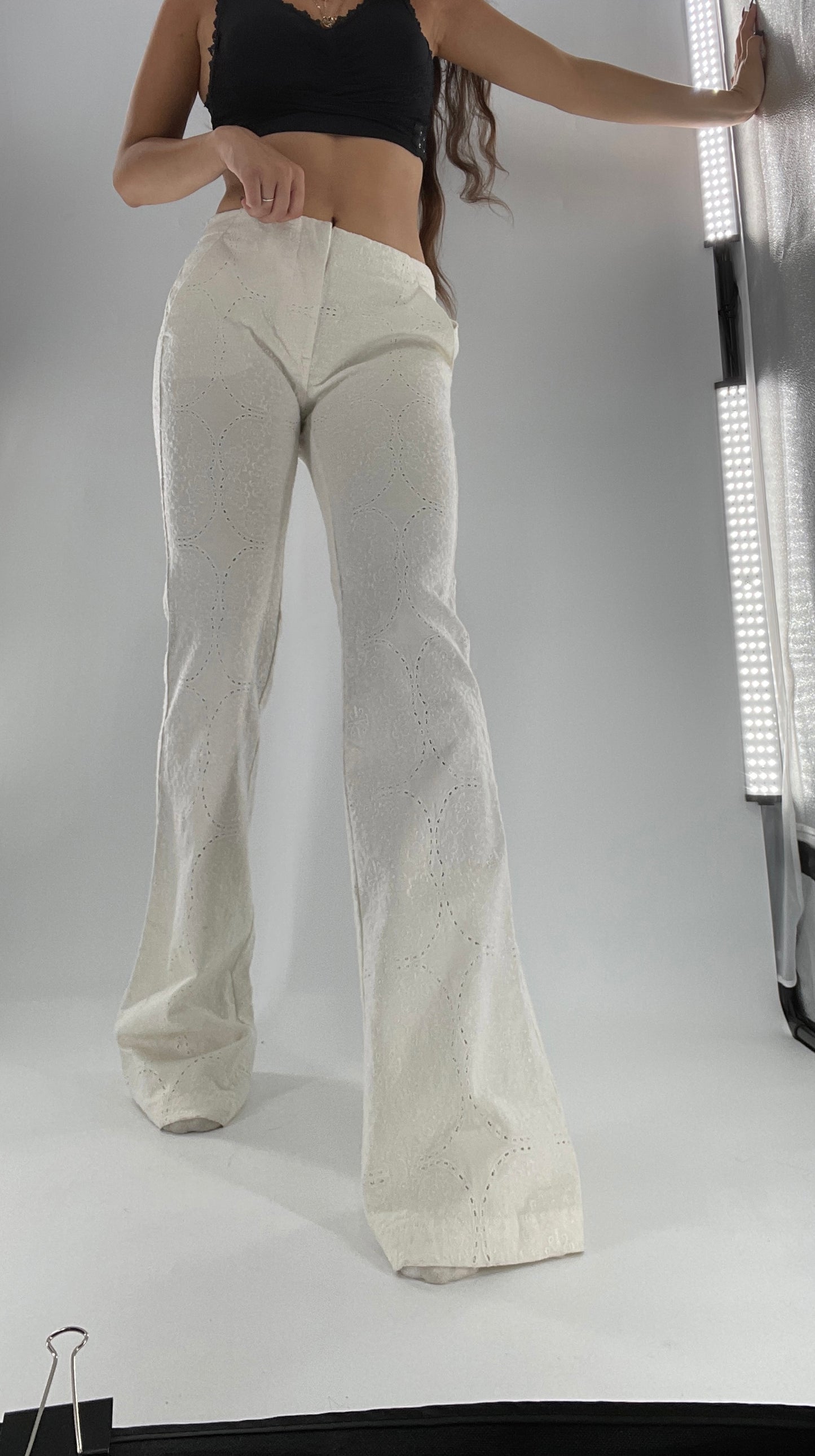 Free People White Eyelet Lace Low Rise Kick Flares (26)