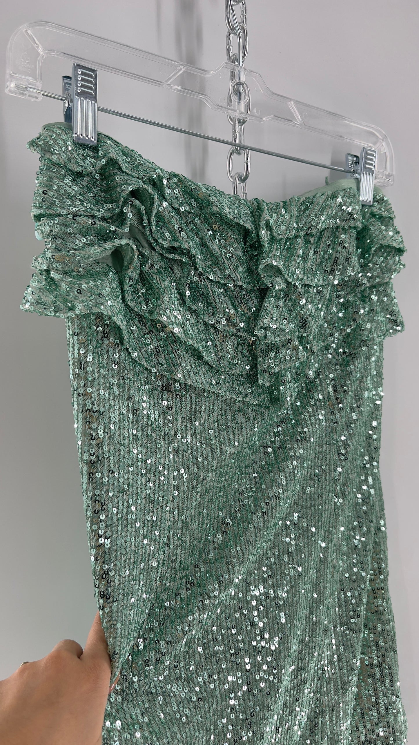 Free People Teal Sequin Ruffle Frida Tube Dress (2)