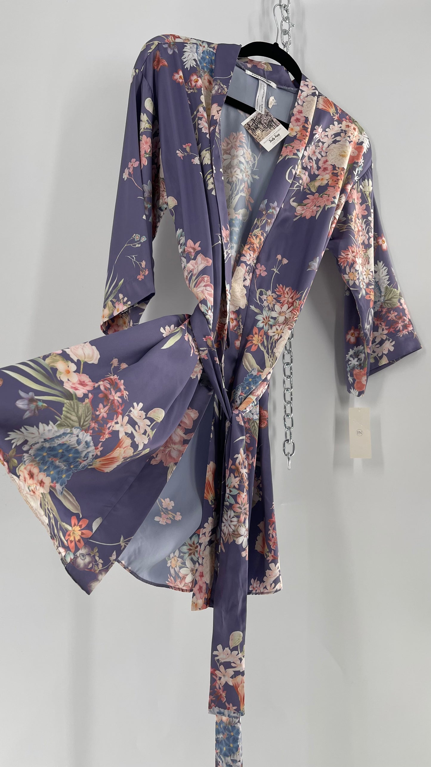 Anthropologie Flora Nikrooz Purple Floral Satin Robe (XS/S)