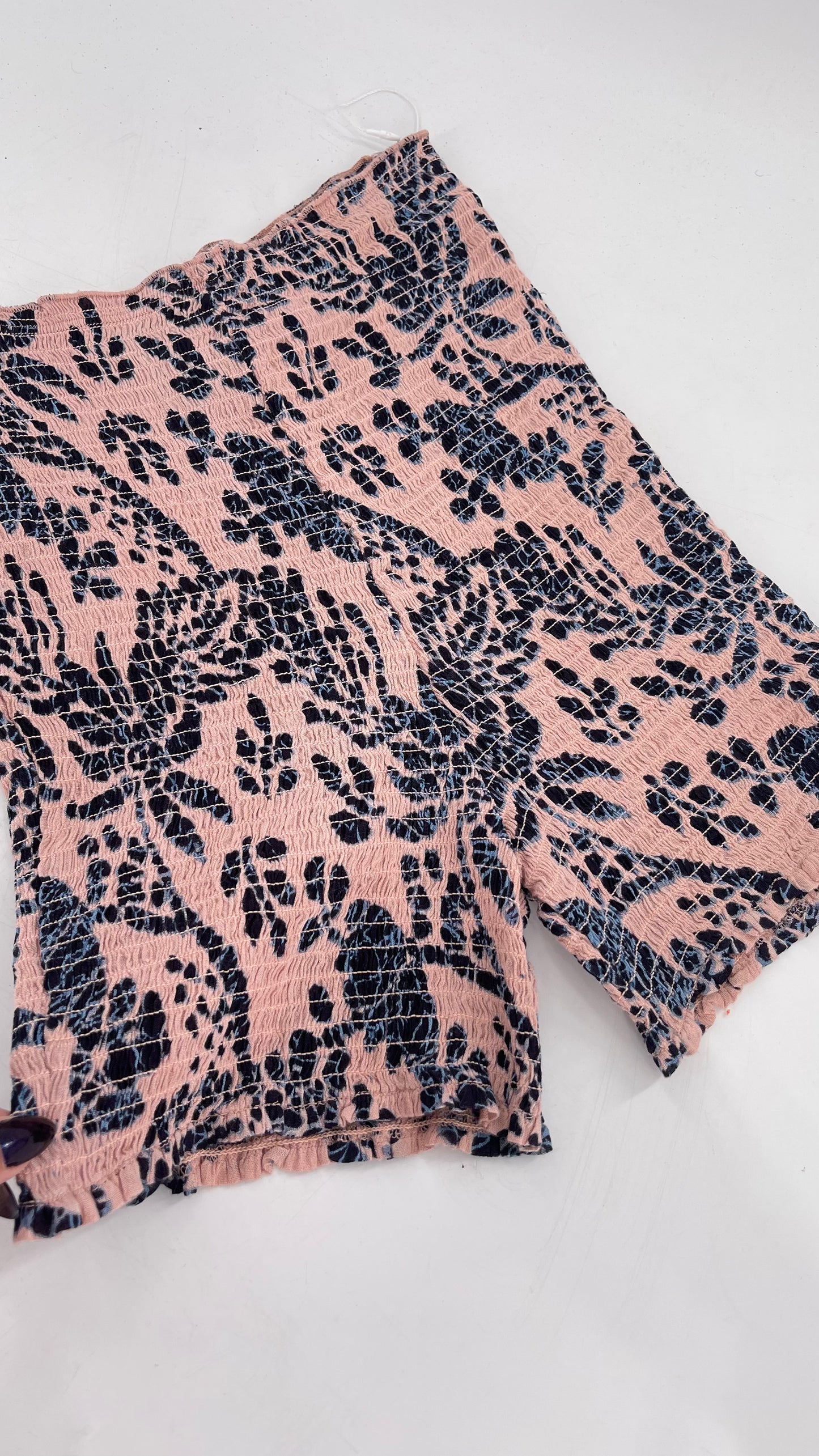 Free People Pink/Navy Patterned Smocked Shorts (XS/S)
