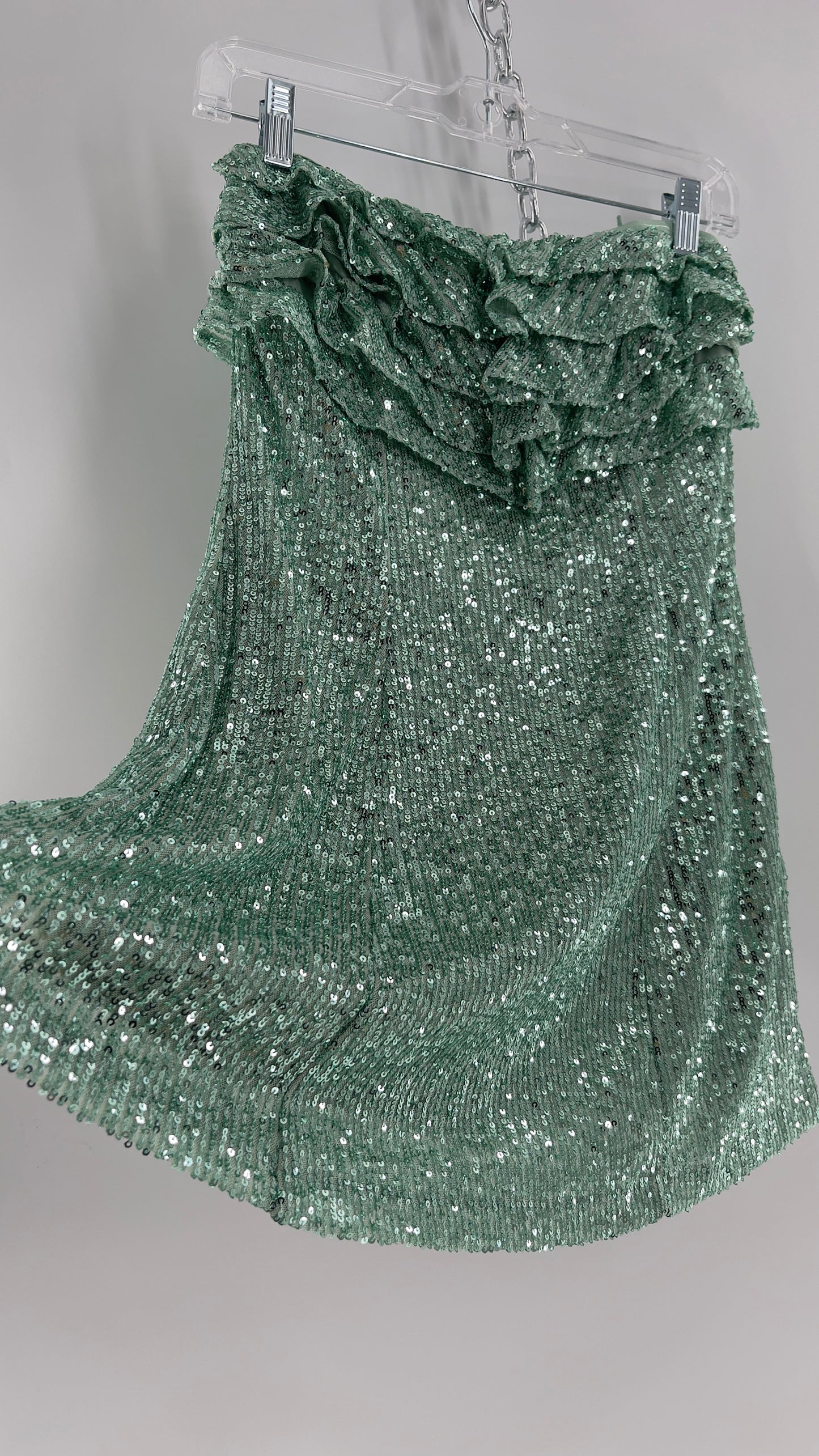 Free People Teal Sequin Ruffle Frida Tube Dress (2)